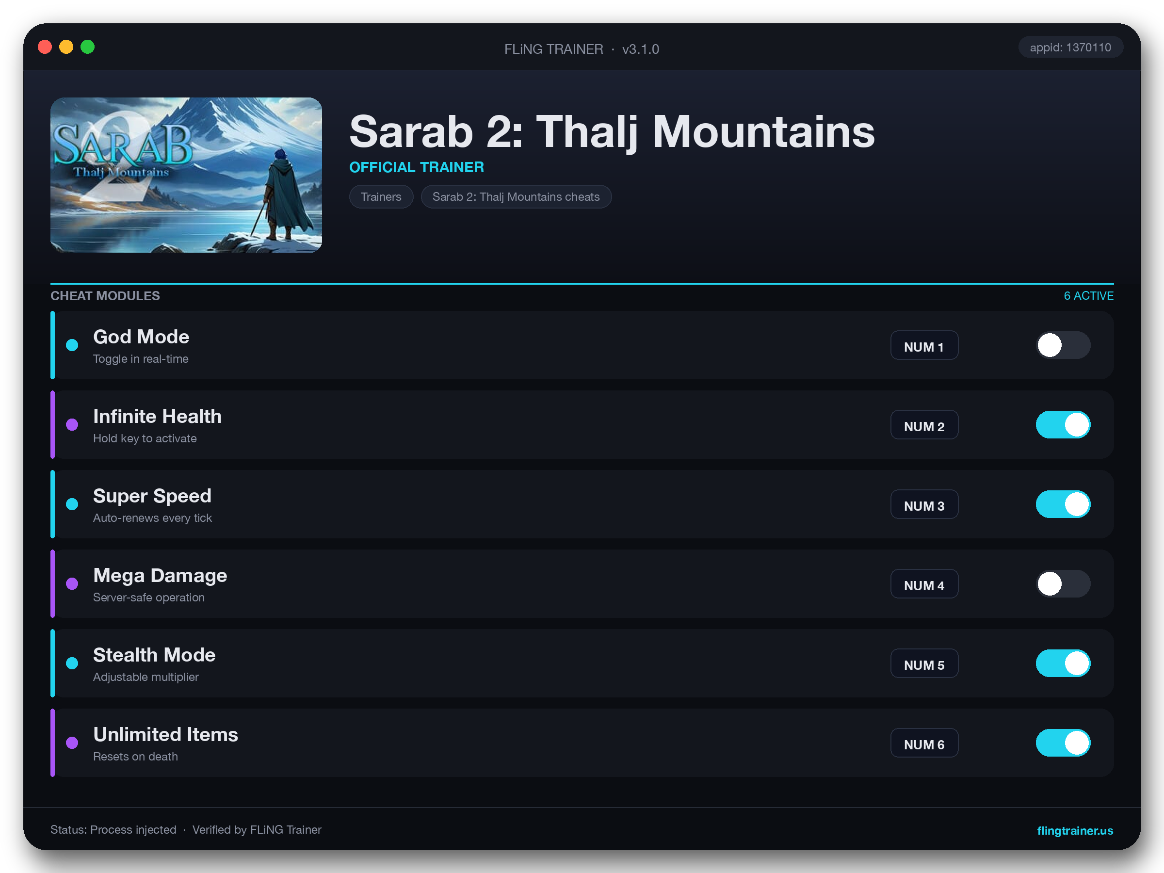 Sarab 2: Thalj Mountains Trainer interface