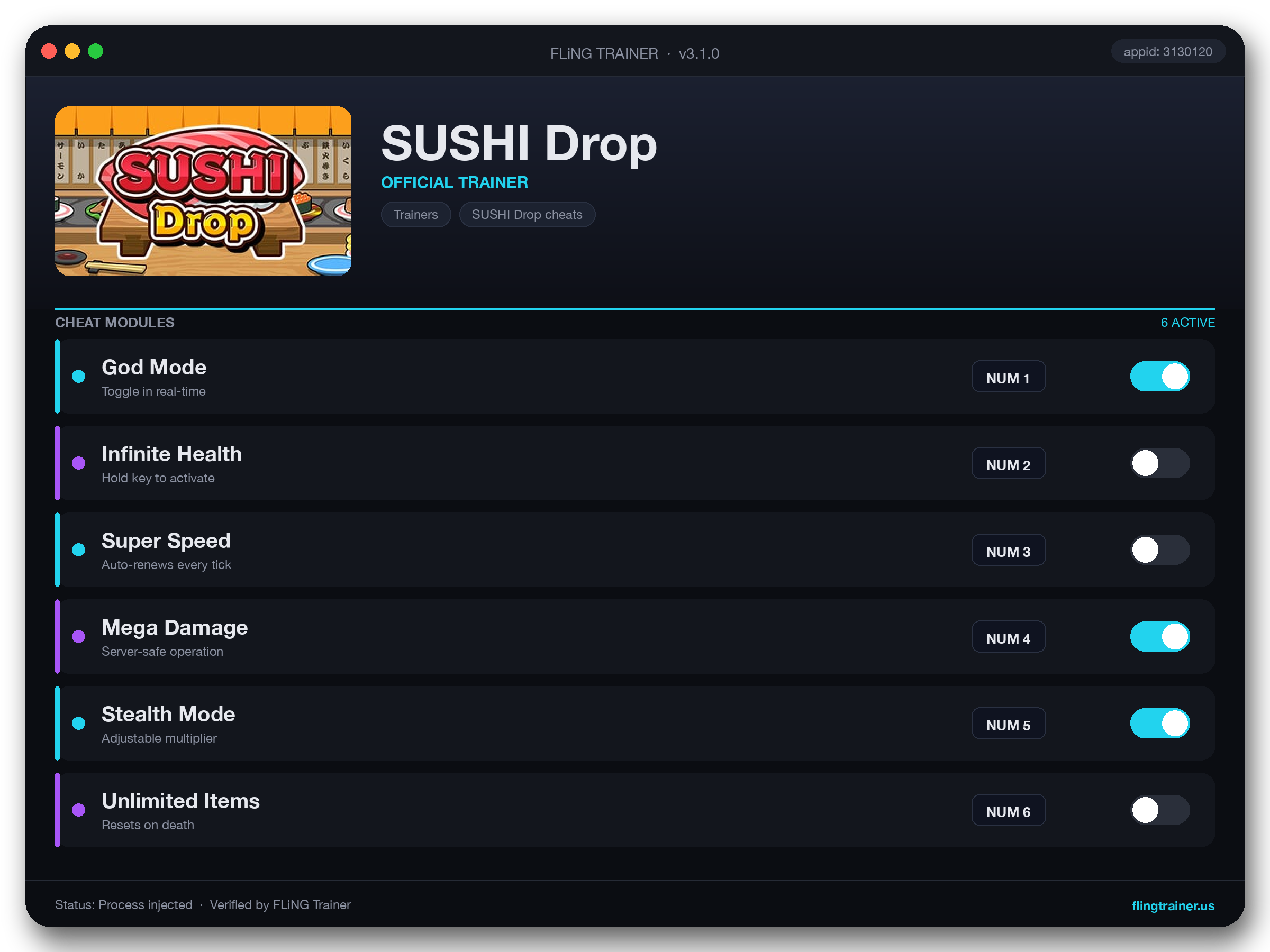 SUSHI Drop Trainer interface