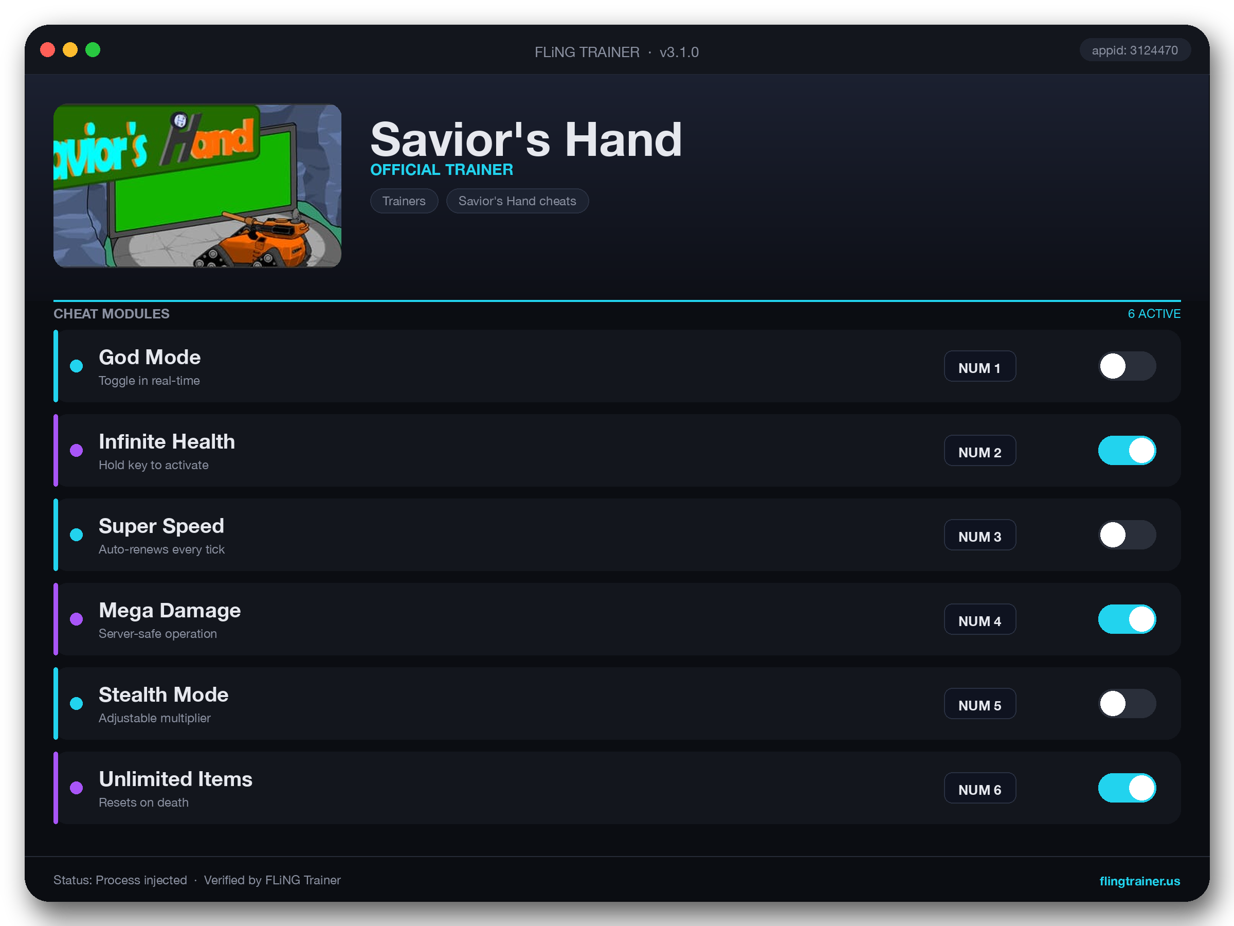 Savior's Hand Trainer interface