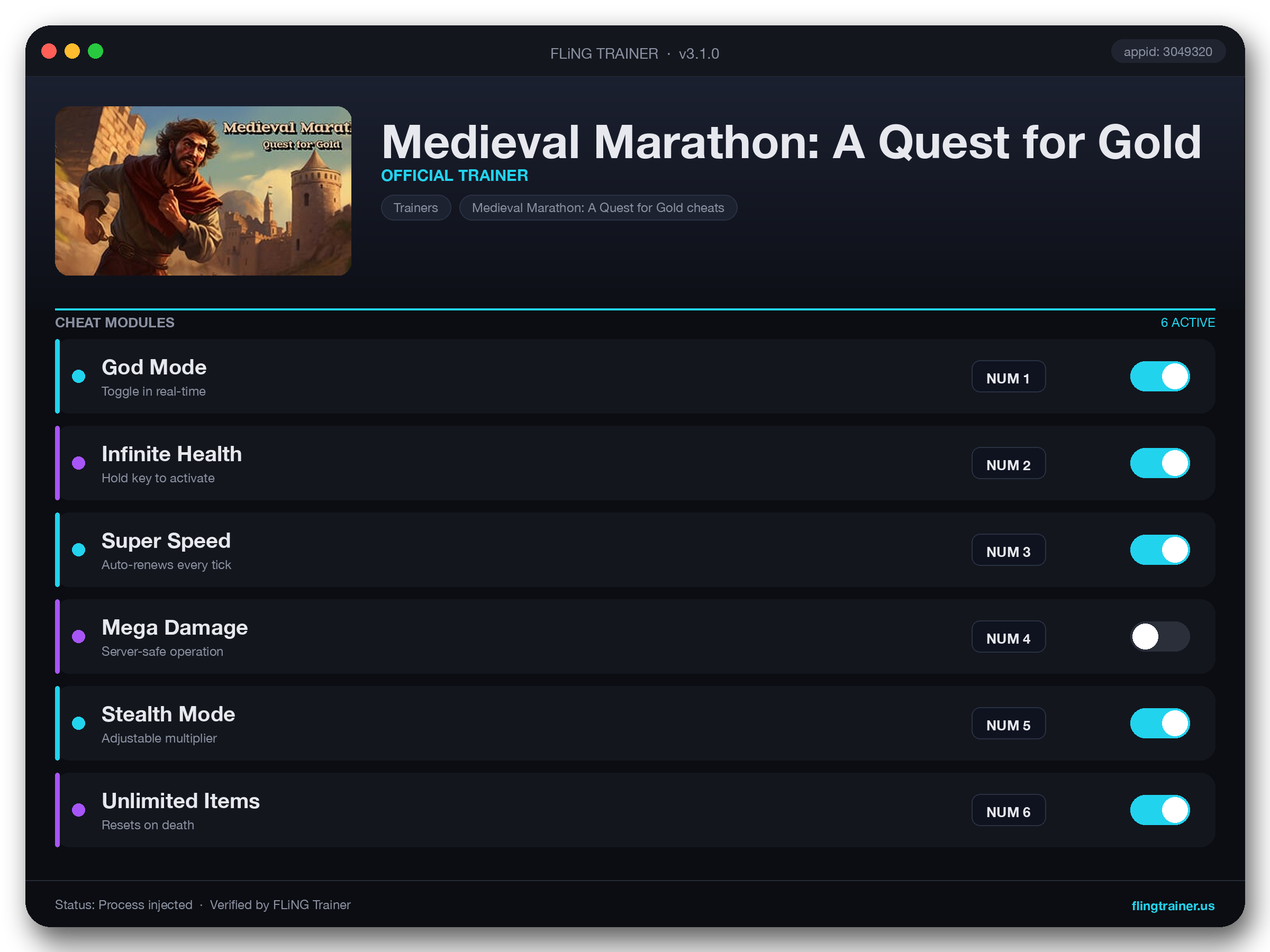 Medieval Marathon: A Quest for Gold Trainer interface