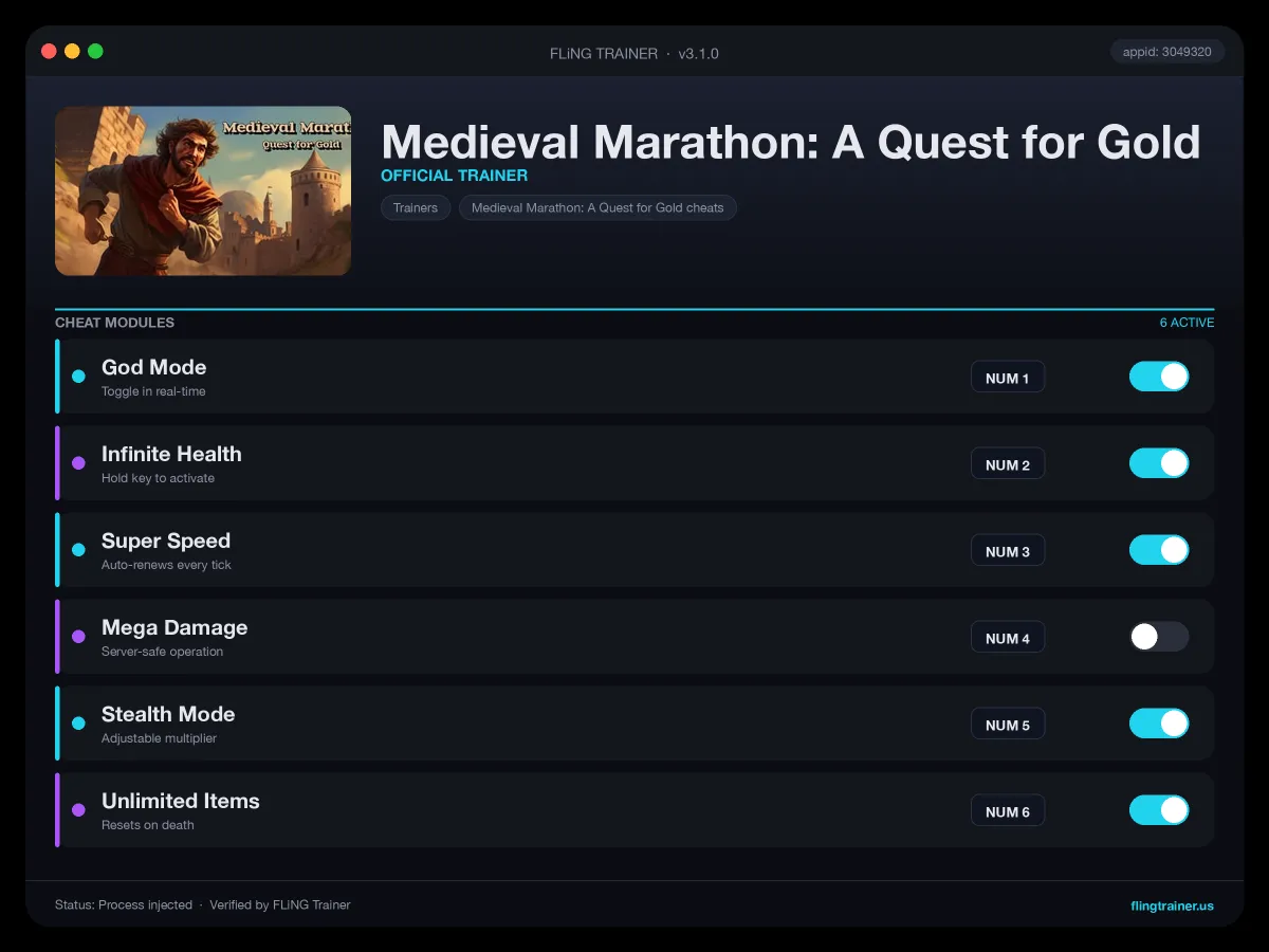 Medieval Marathon: A Quest for Gold Trainer interface