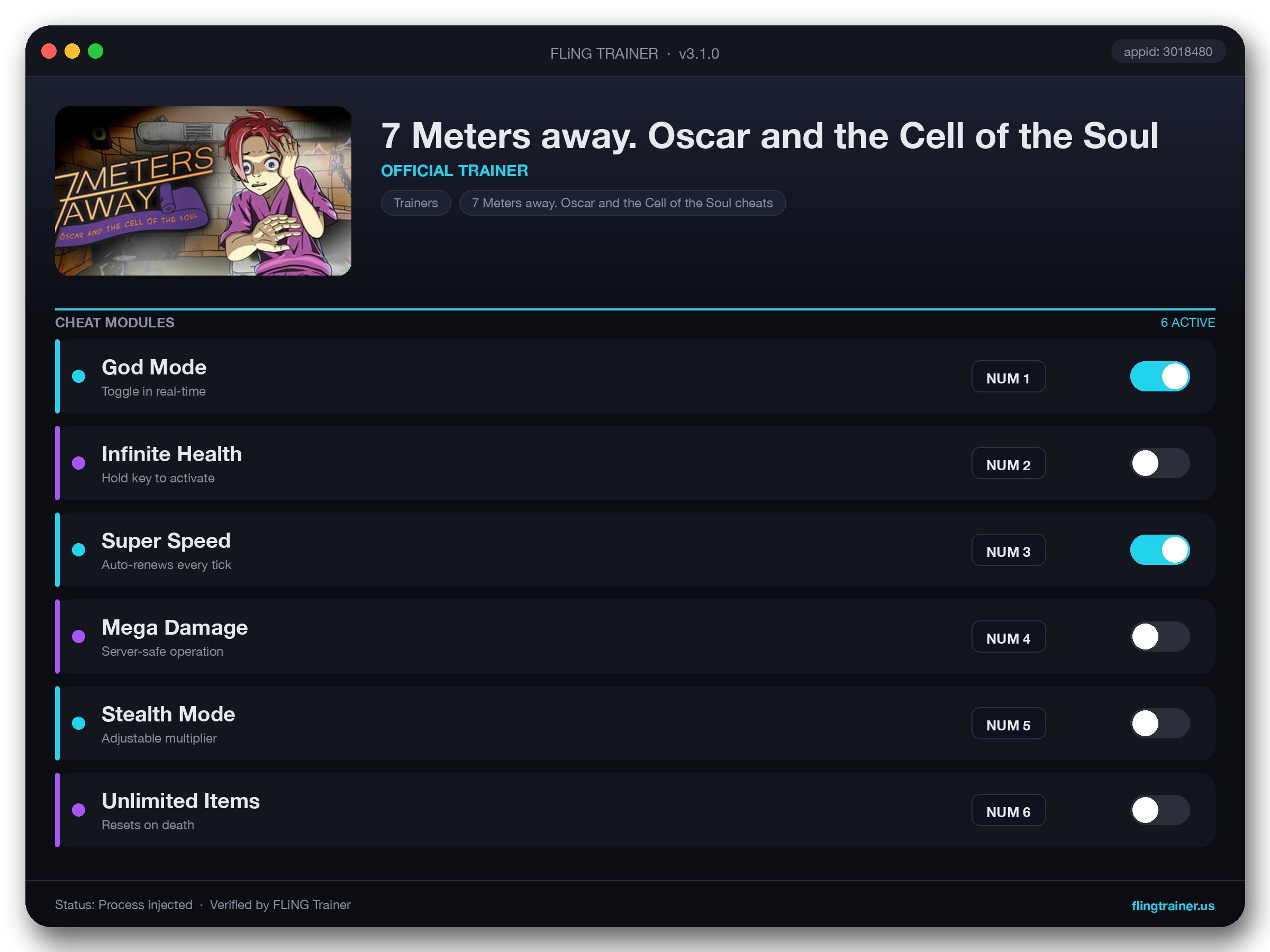 7 Meters away. Oscar and the Cell of the Soul Trainer interface