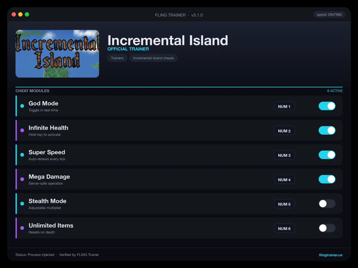 Incremental Island Trainer interface