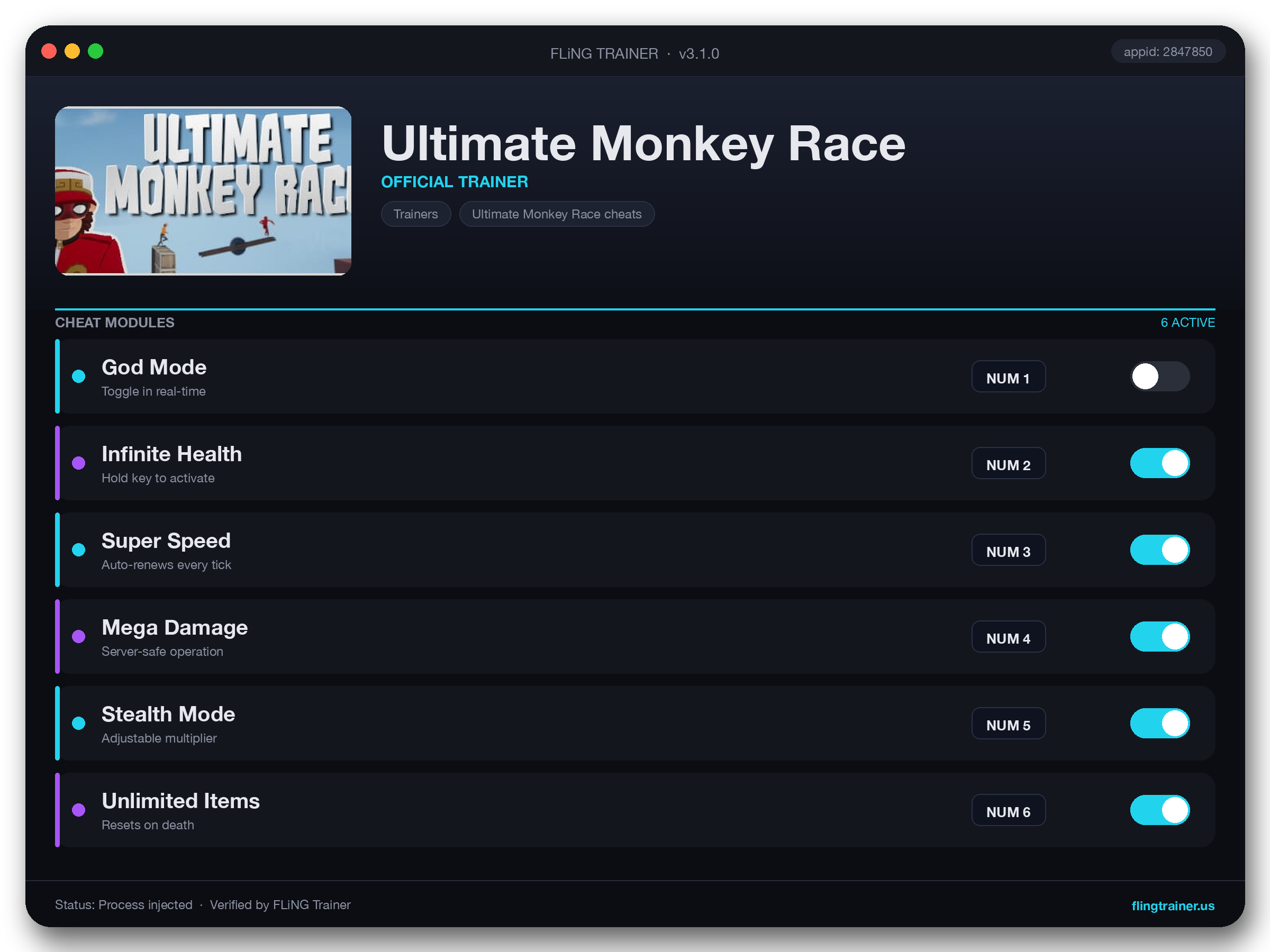 Ultimate Monkey Race Trainer interface