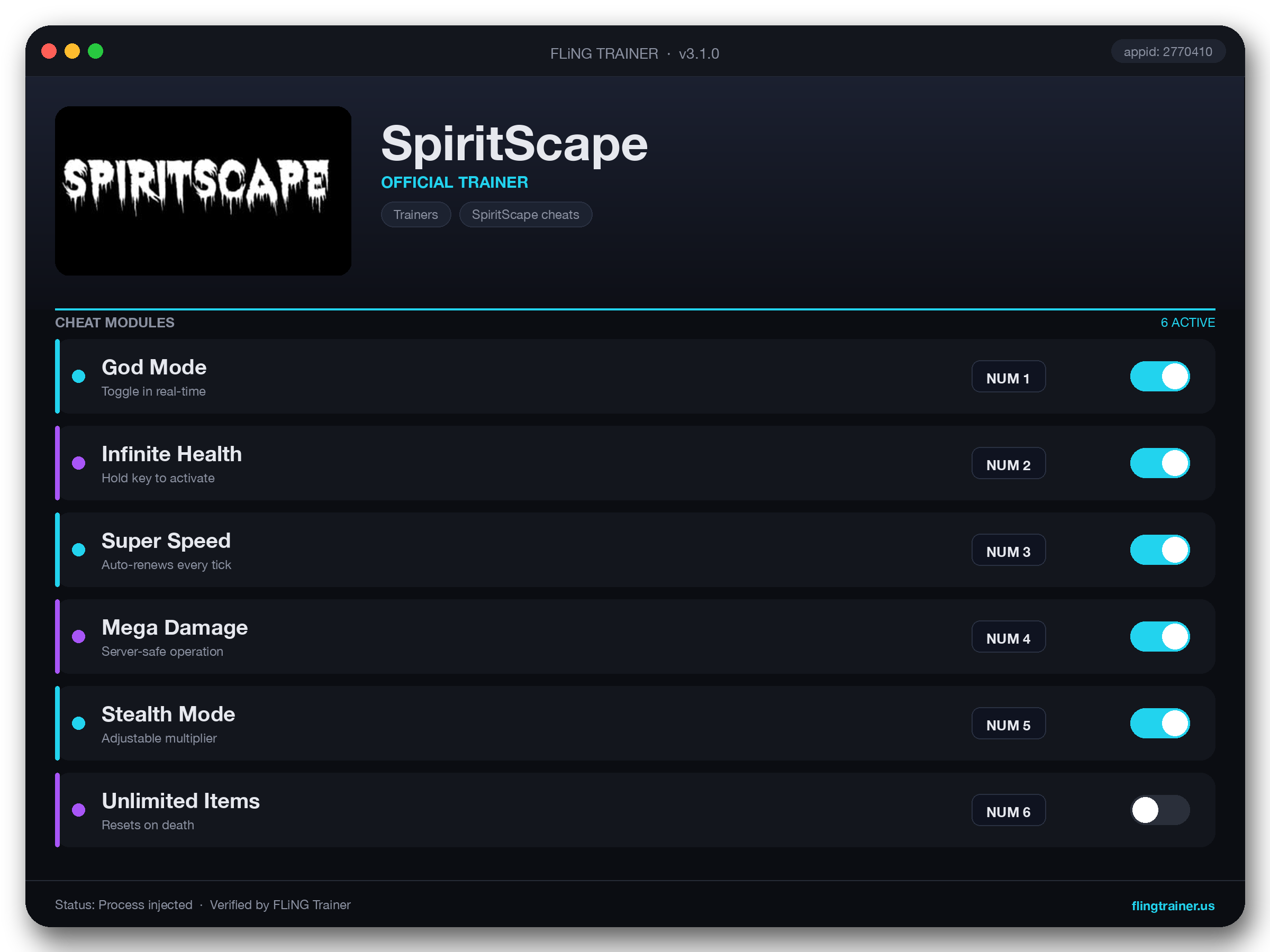 SpiritScape Trainer interface