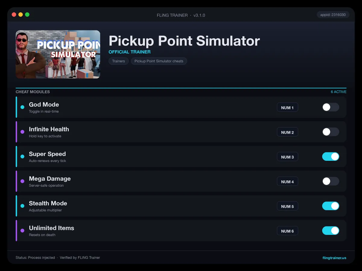 Pickup Point Simulator Trainer interface