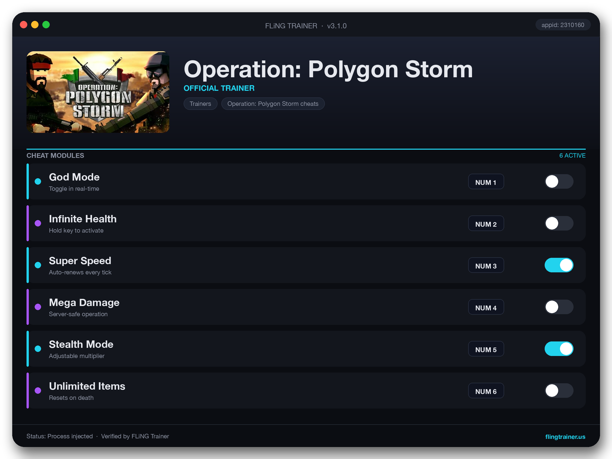 Operation: Polygon Storm Trainer interface
