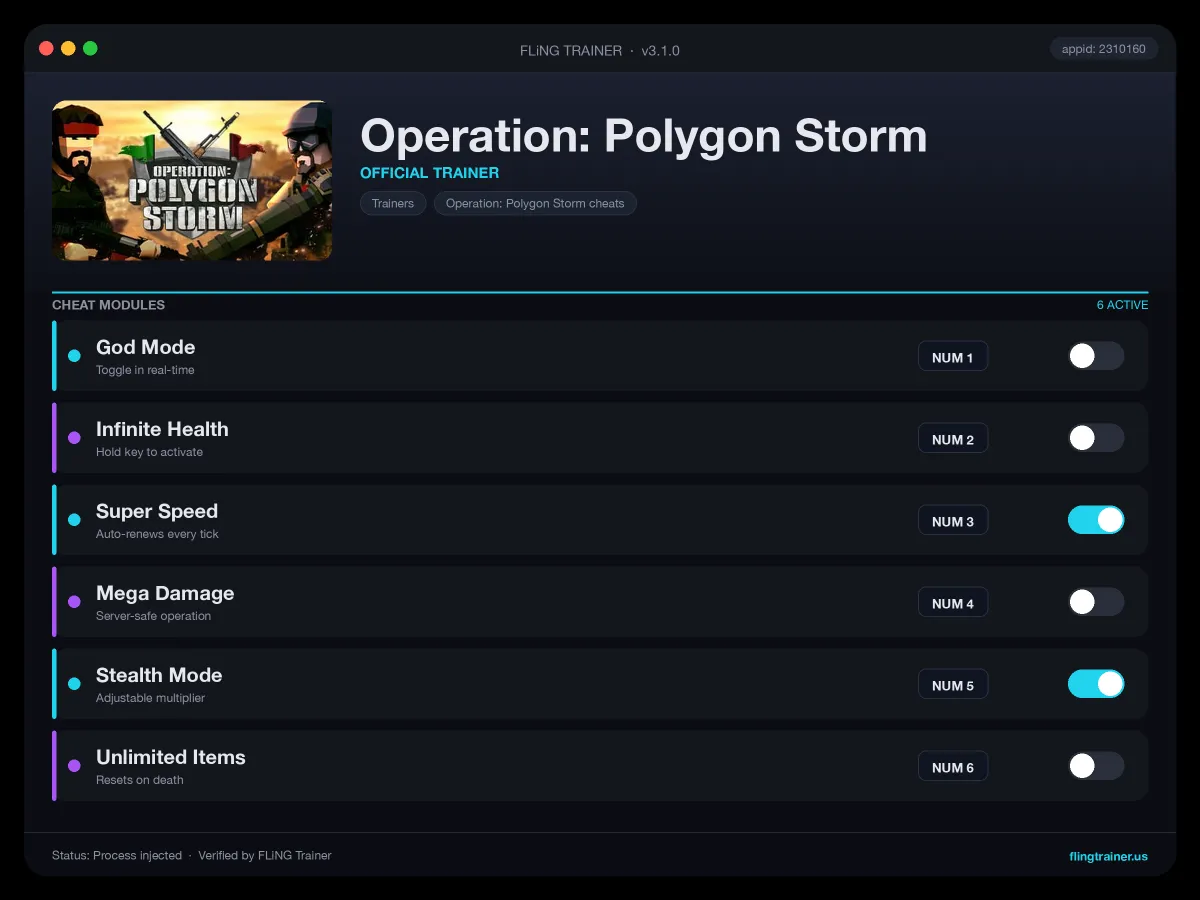 Operation: Polygon Storm Trainer interface