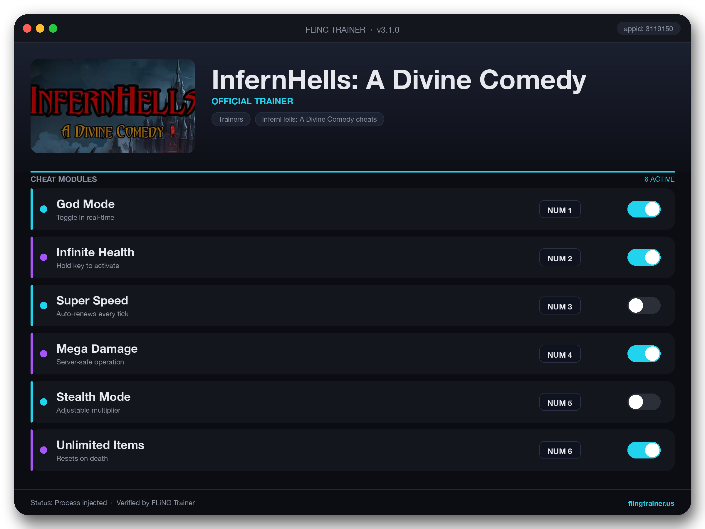 InfernHells: A Divine Comedy Trainer interface