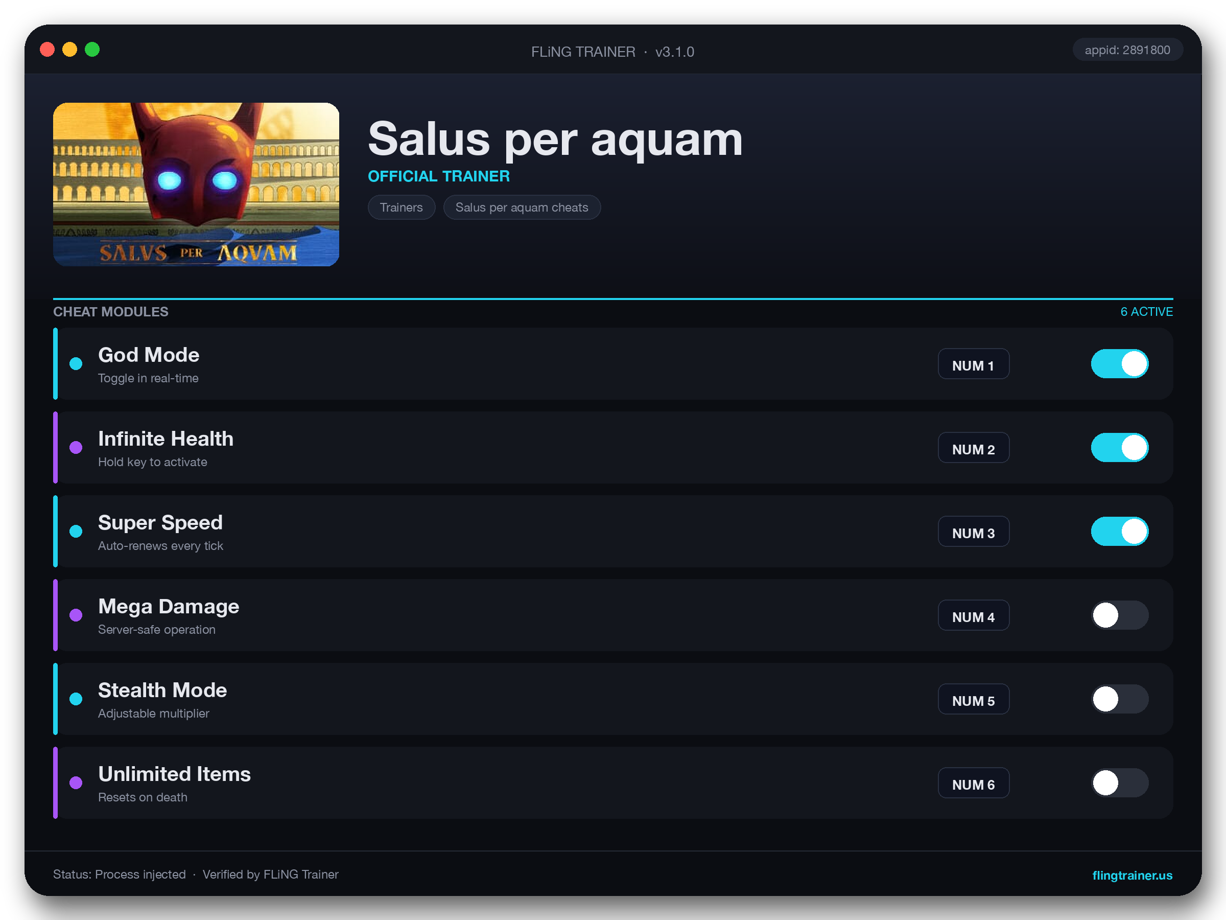 Salus per aquam Trainer interface