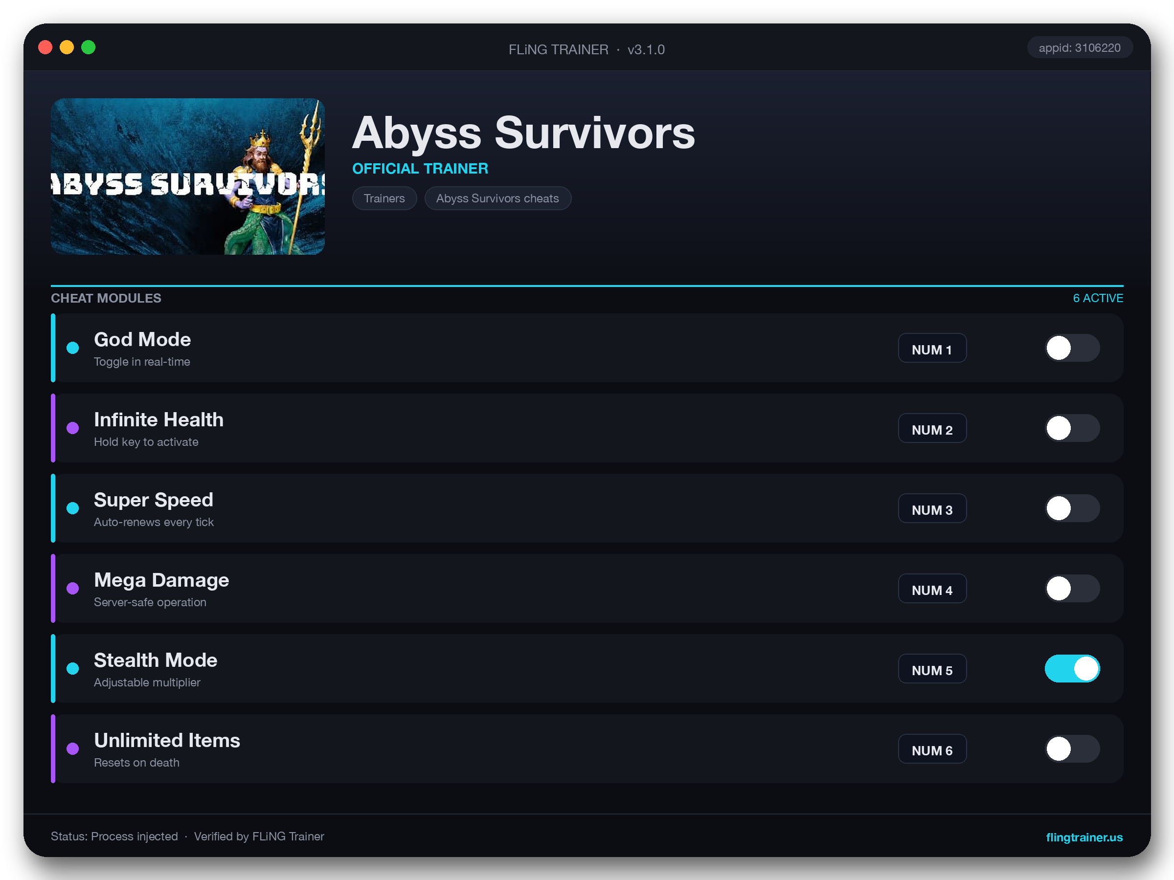 Abyss Survivors Trainer interface