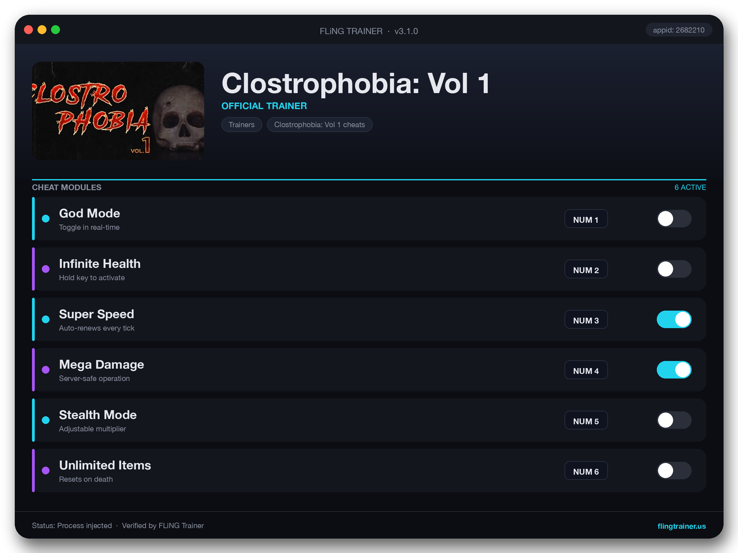 Clostrophobia: Vol 1 Trainer interface