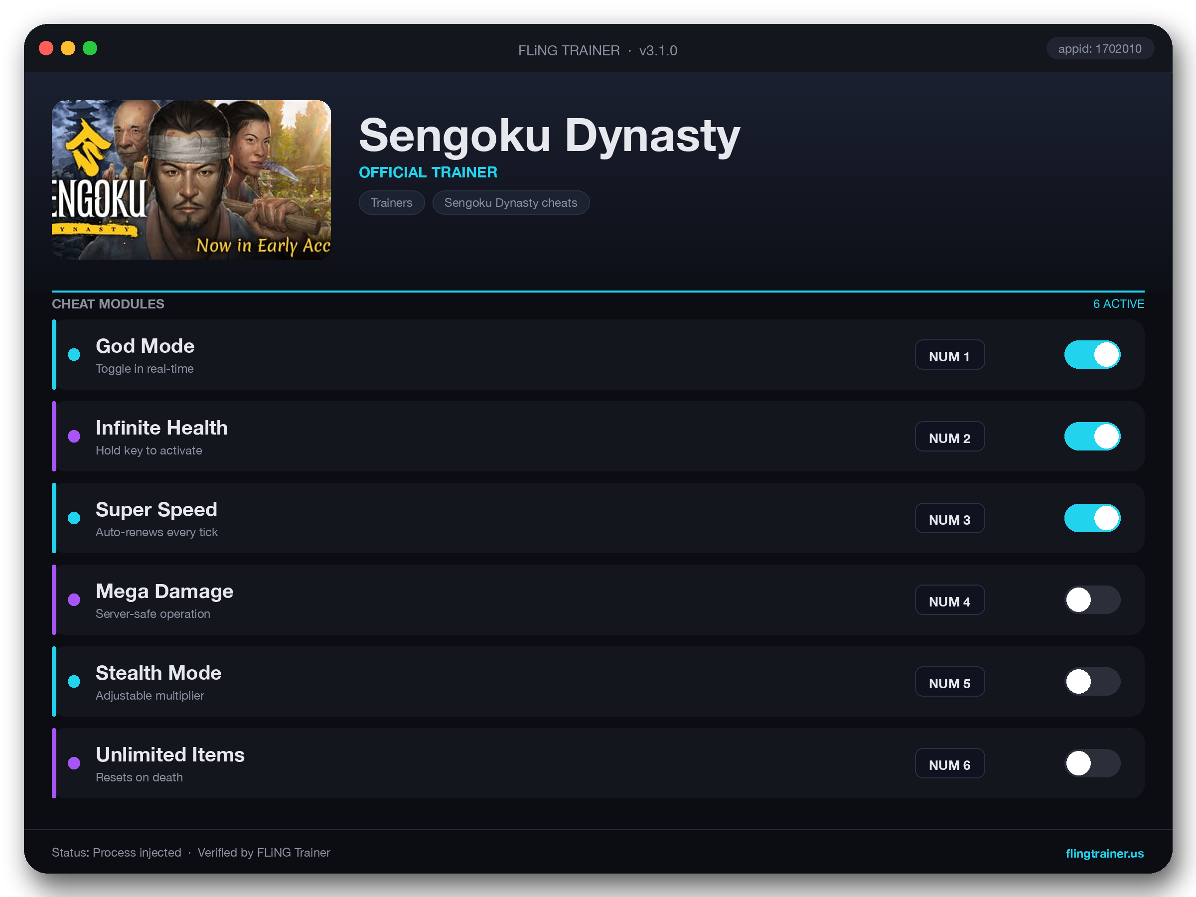 Sengoku Dynasty Trainer interface
