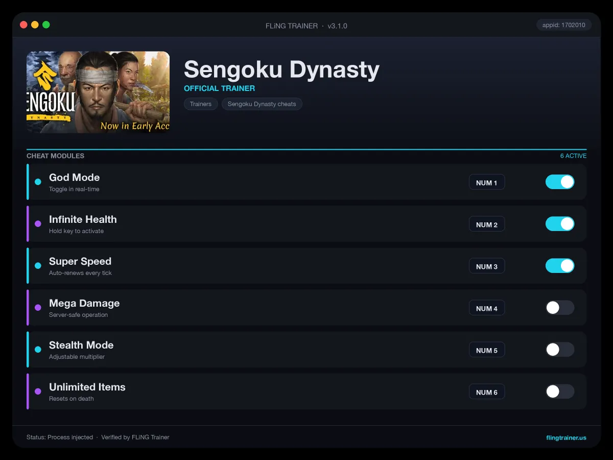 Sengoku Dynasty Trainer interface