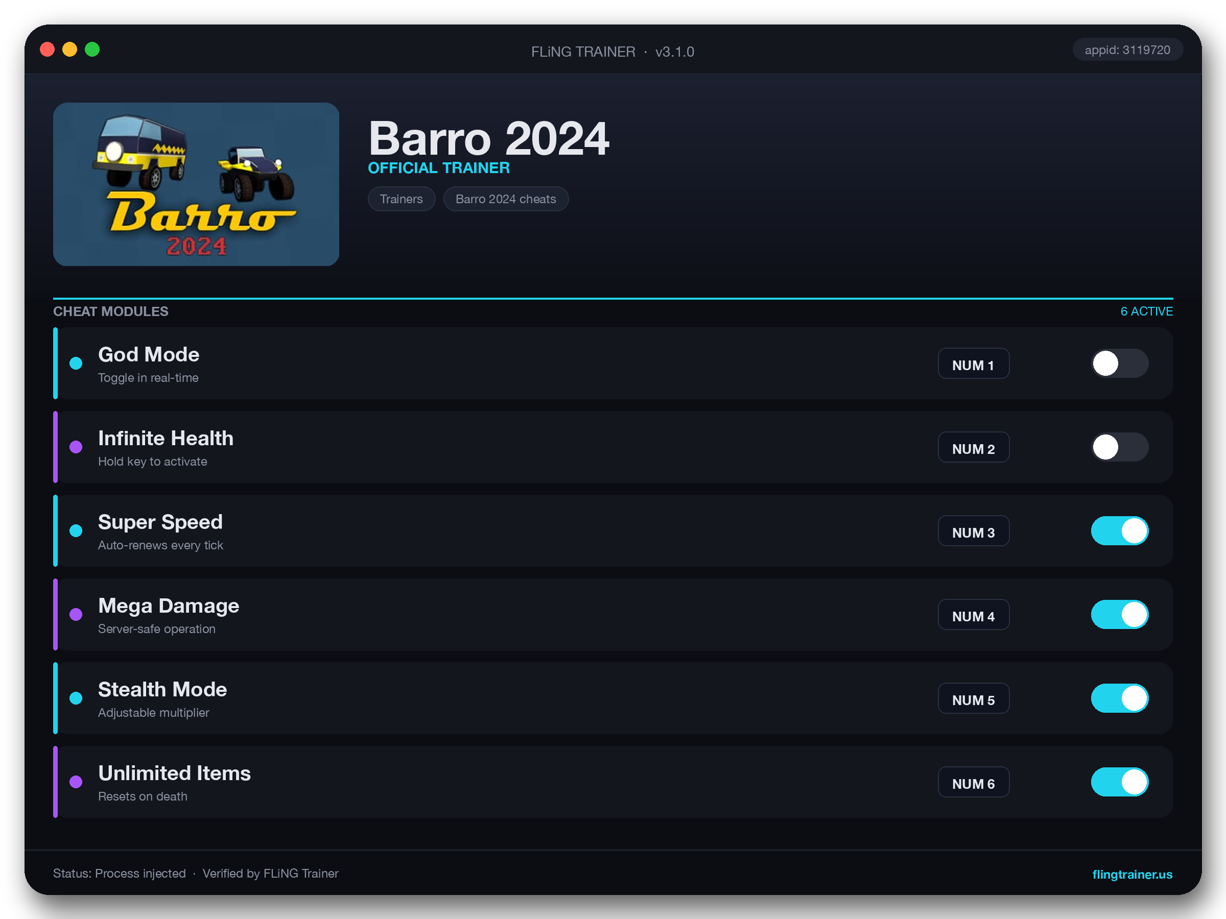 Barro 2024 Trainer interface