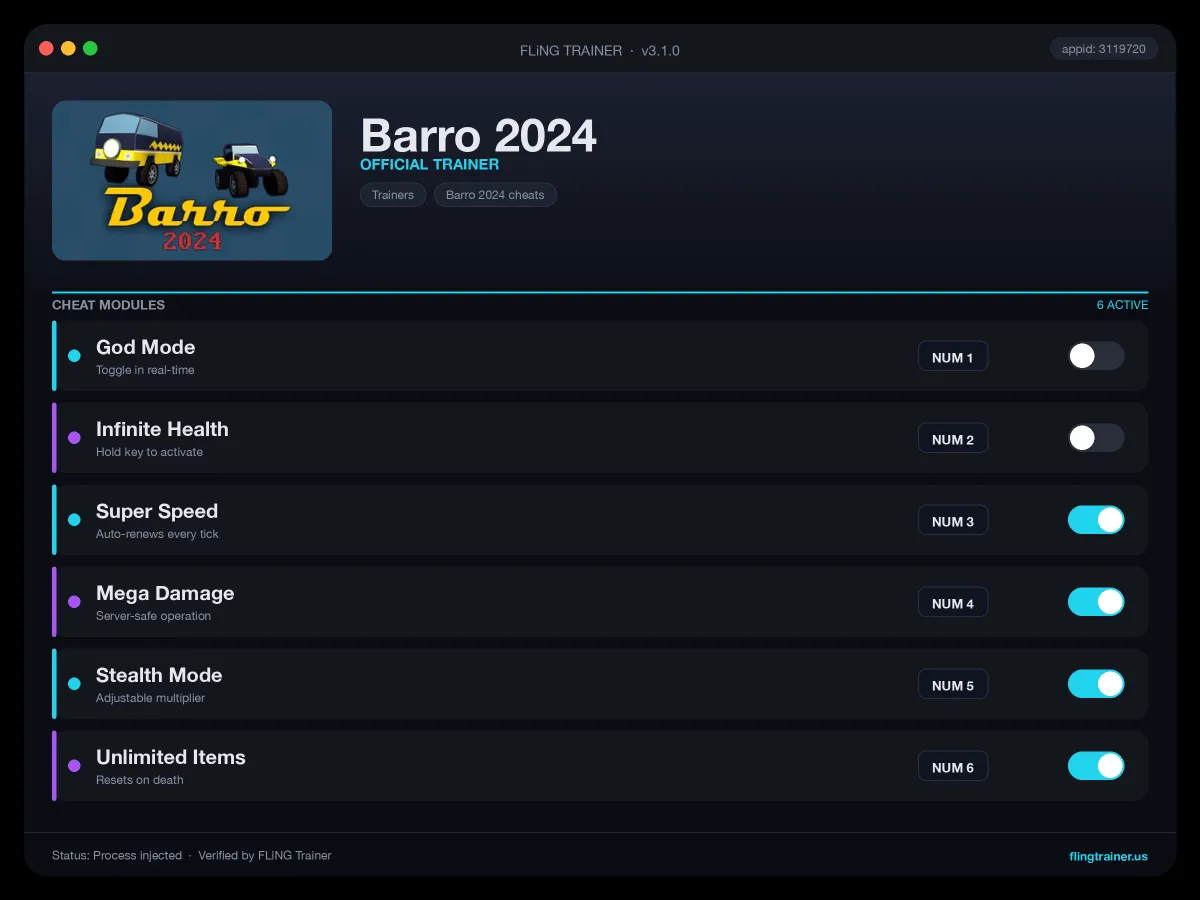 Barro 2024 Trainer interface