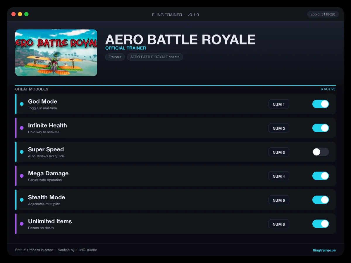 AERO BATTLE ROYALE Trainer interface