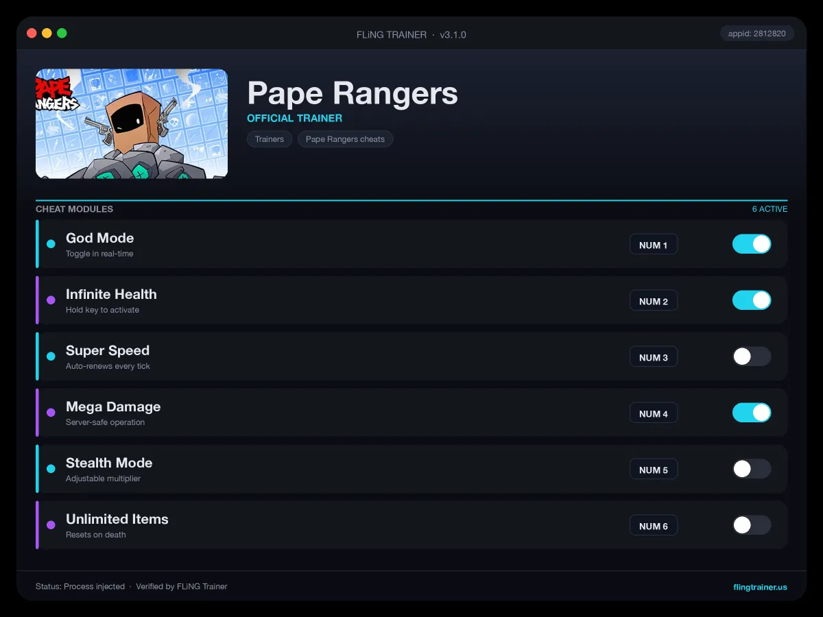 Pape Rangers Trainer interface