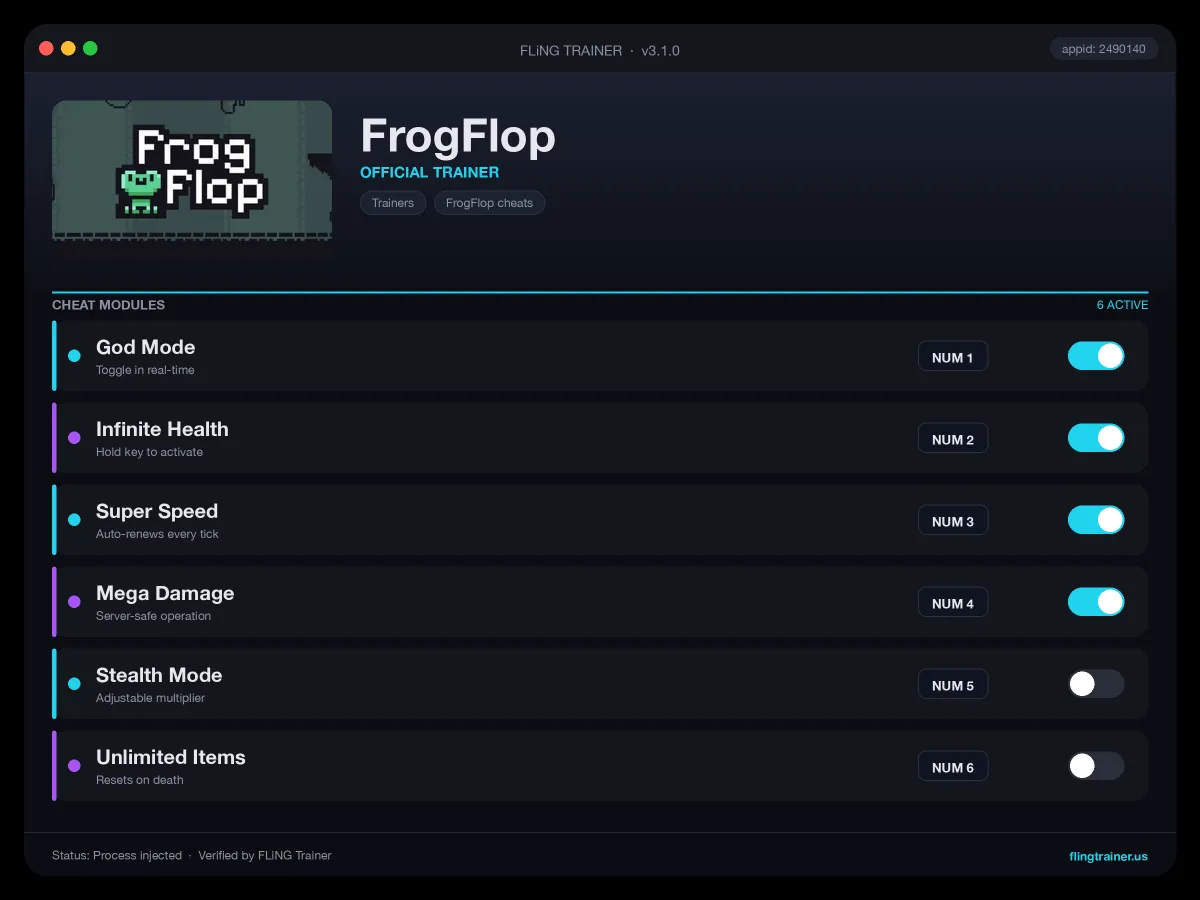 FrogFlop Trainer interface