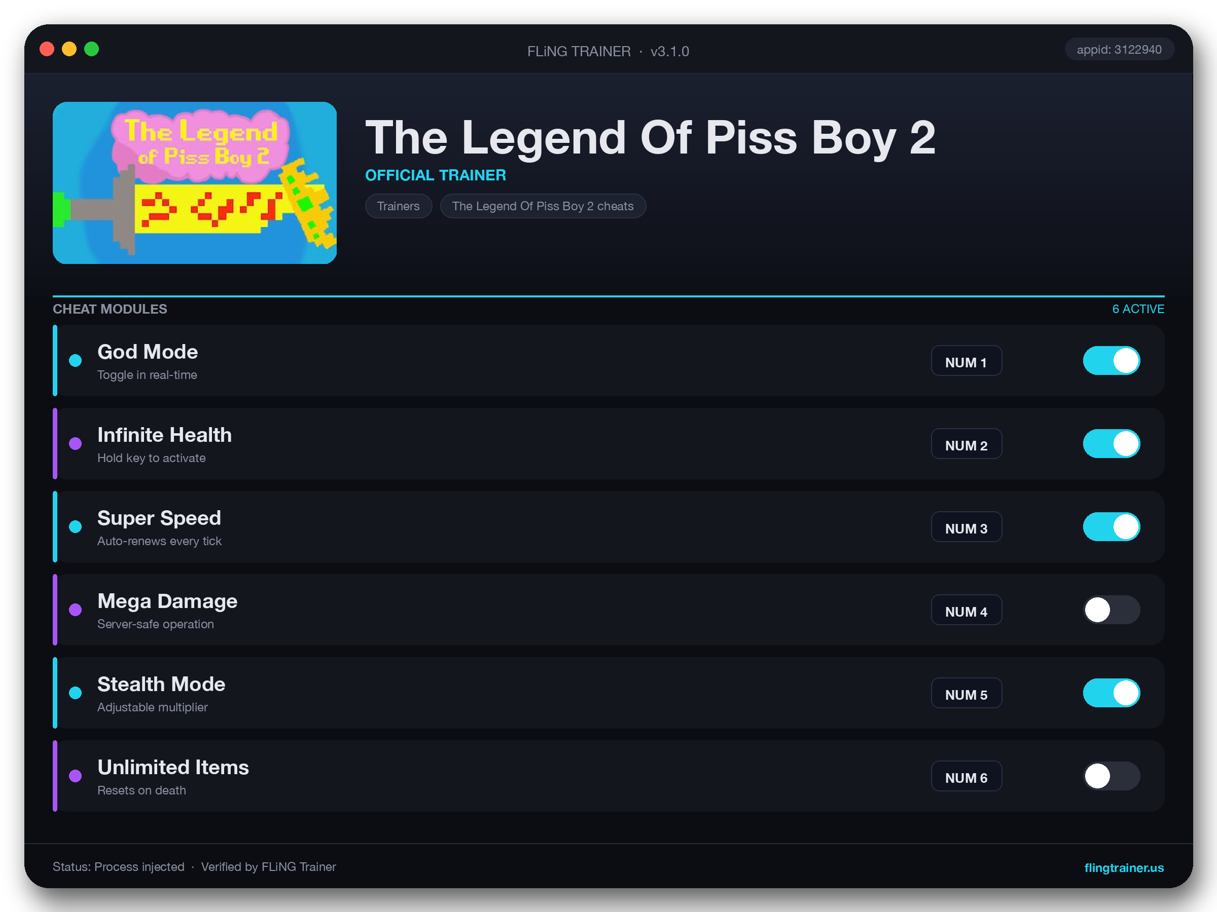 The Legend Of Piss Boy 2 Trainer interface