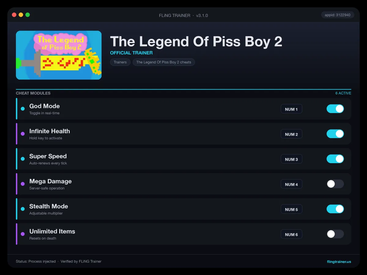 The Legend Of Piss Boy 2 Trainer interface