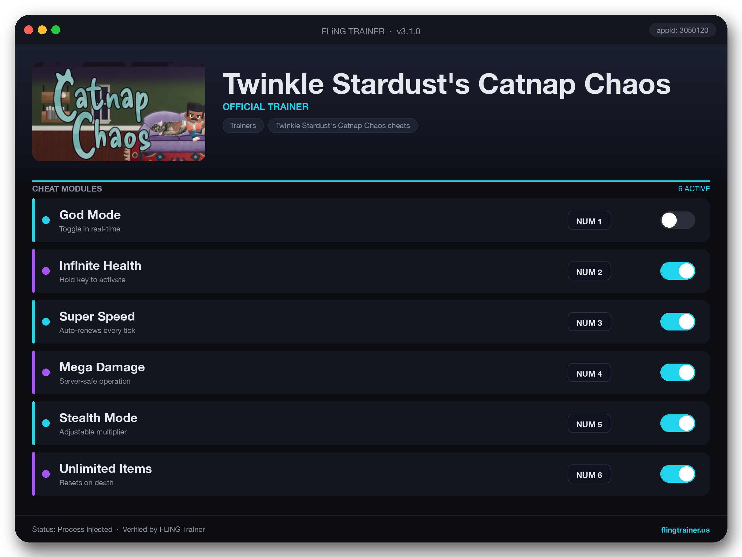 Twinkle Stardust's Catnap Chaos Trainer interface