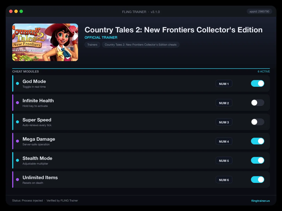 Country Tales 2: New Frontiers Collector's Edition Trainer interface