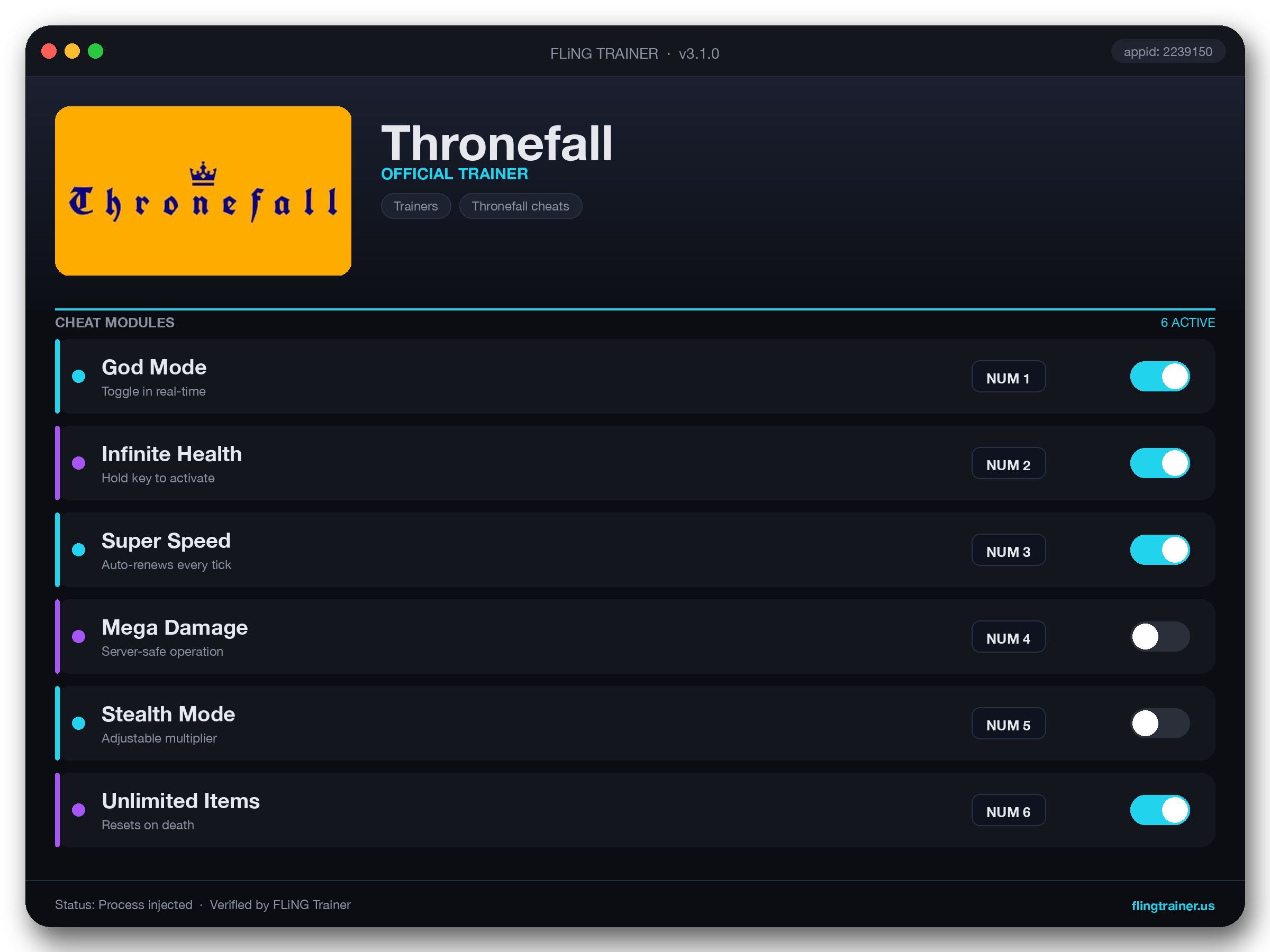 Thronefall Trainer interface