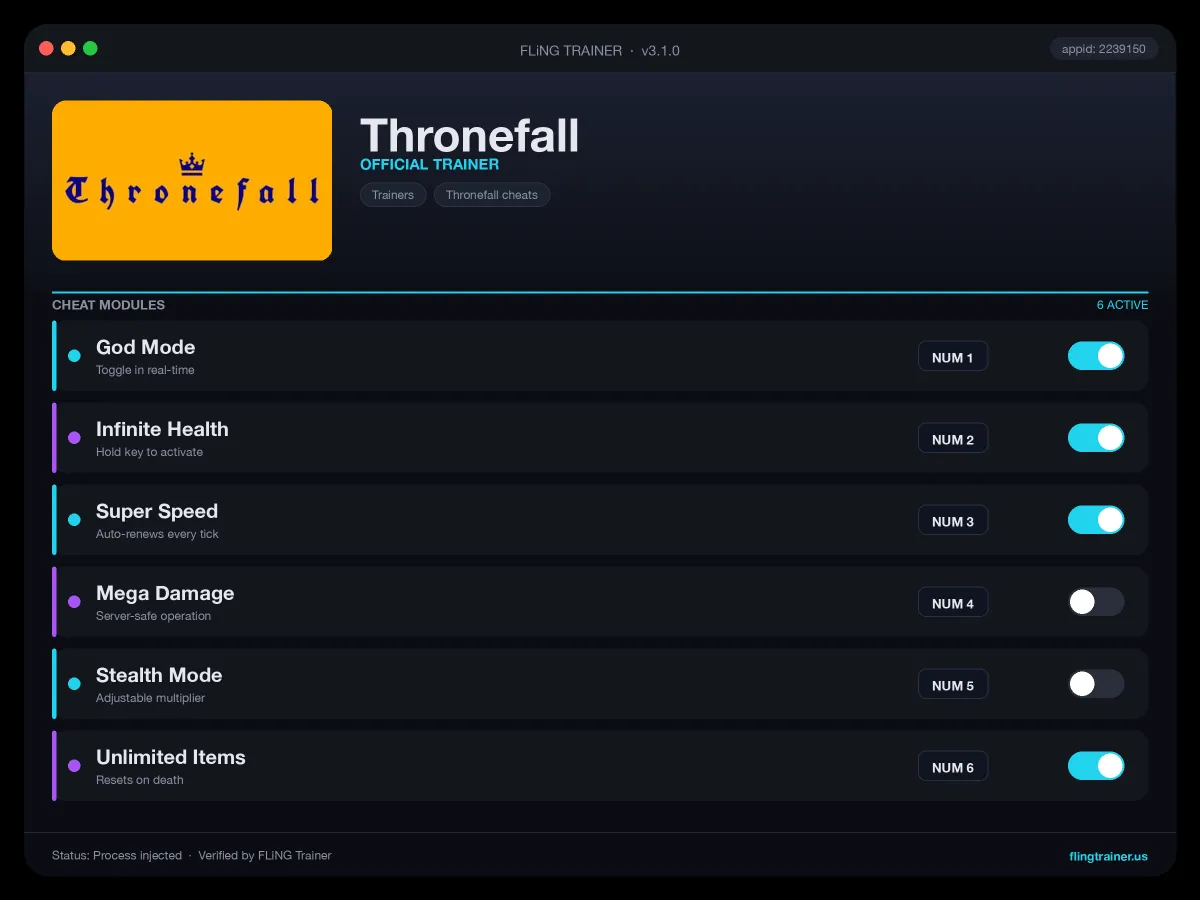Thronefall Trainer interface