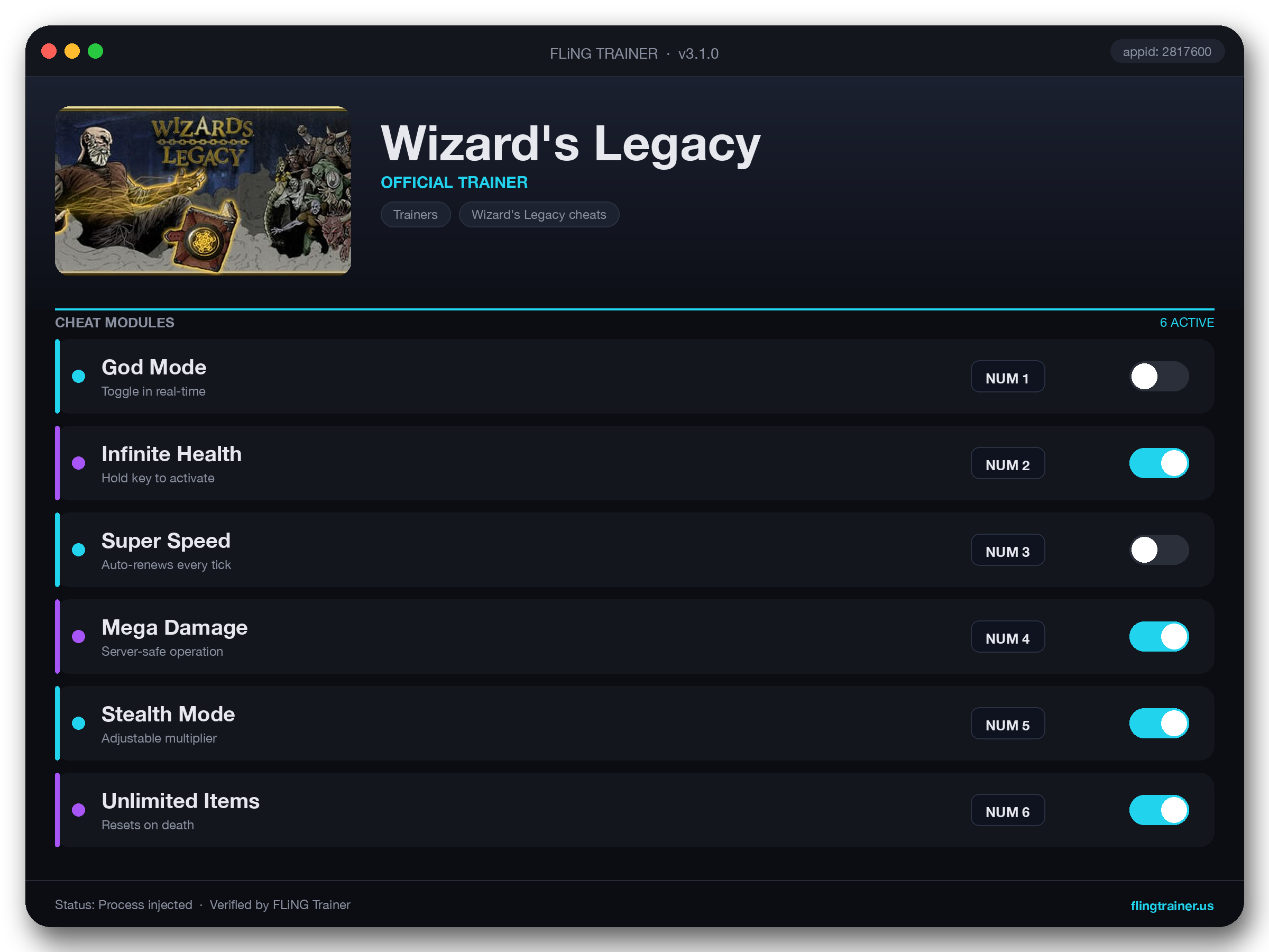Wizard's Legacy Trainer interface