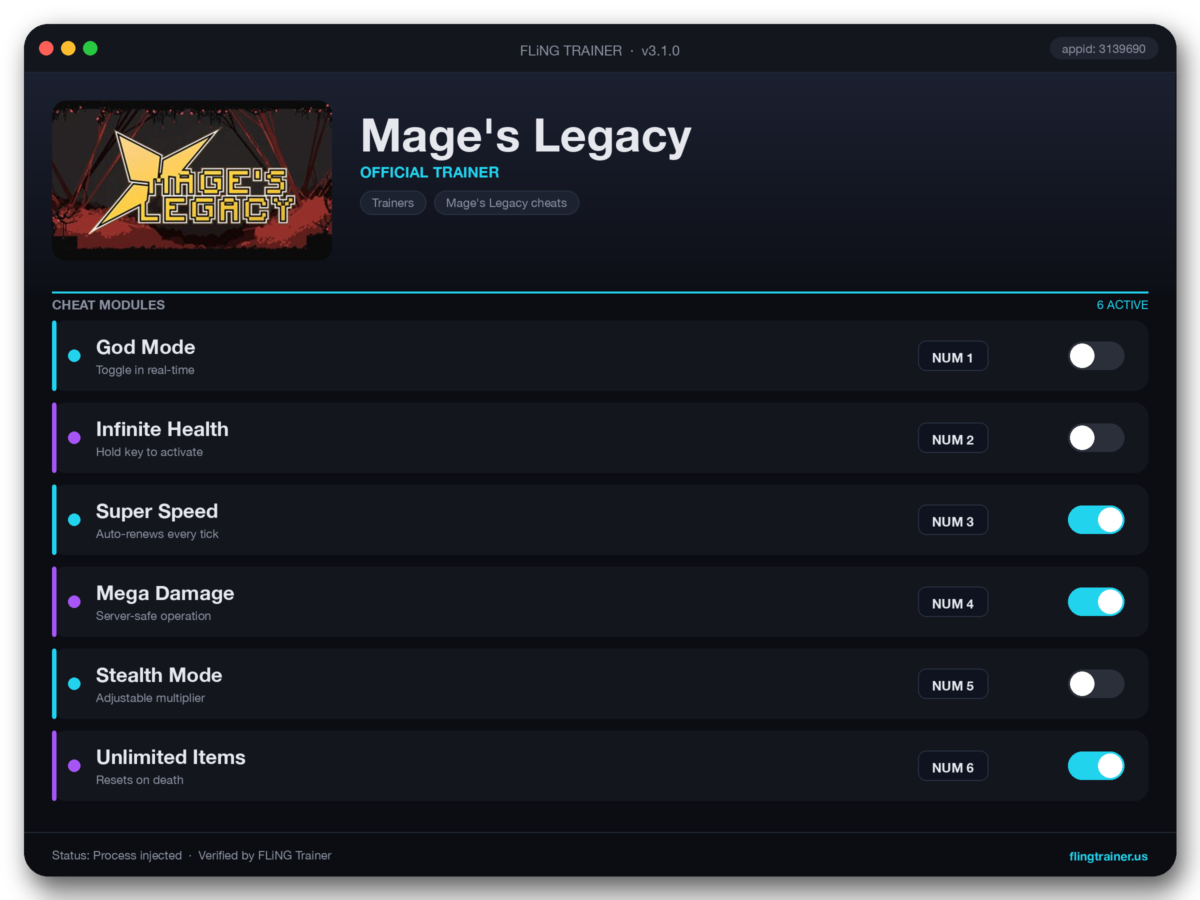 Mage's Legacy Trainer interface