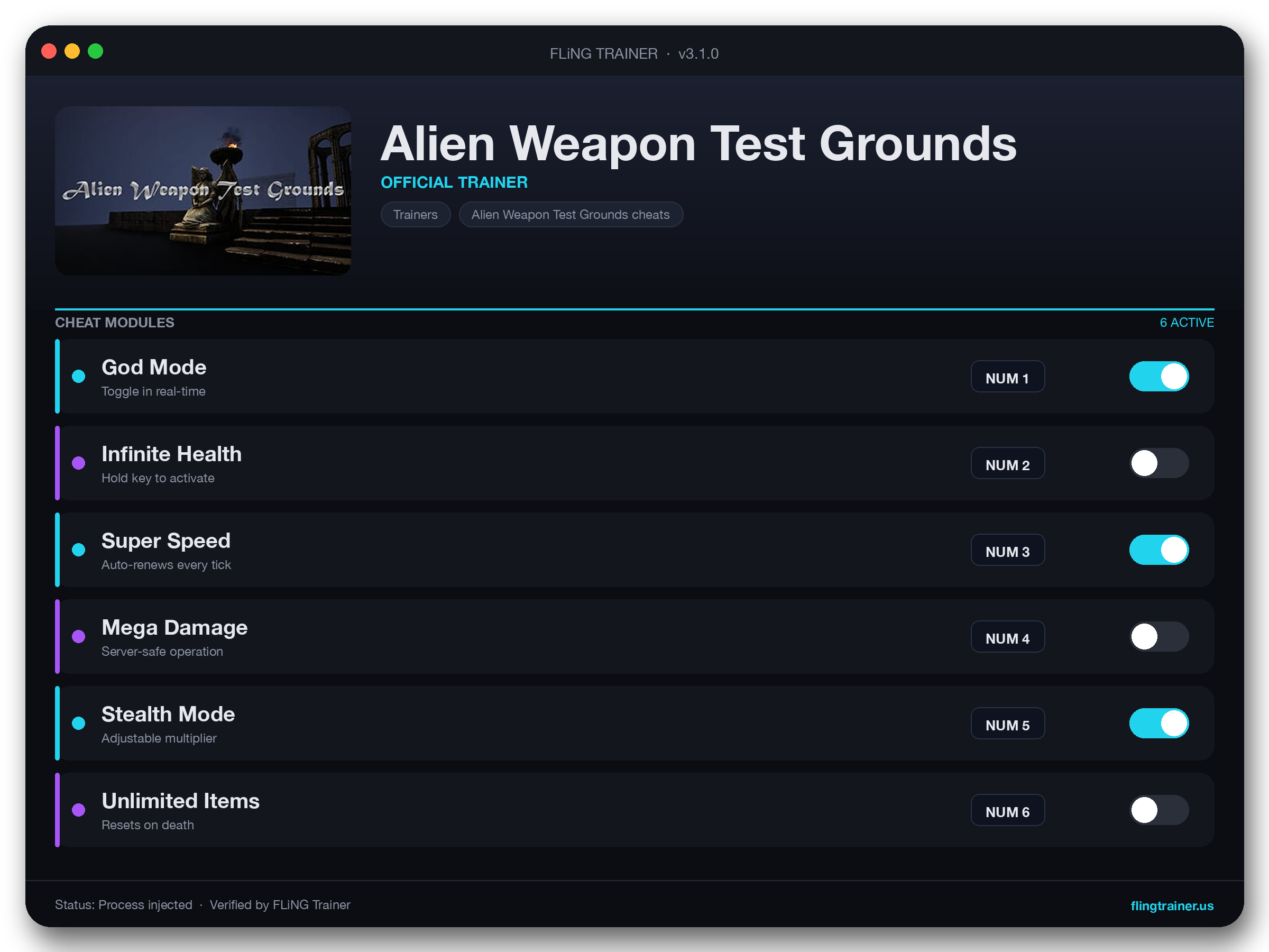 Alien Weapon Test Grounds Trainer interface