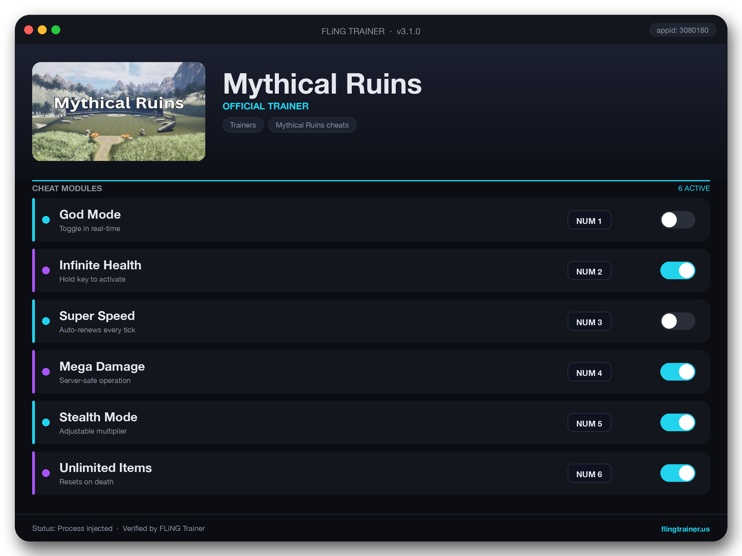 Mythical Ruins Trainer interface
