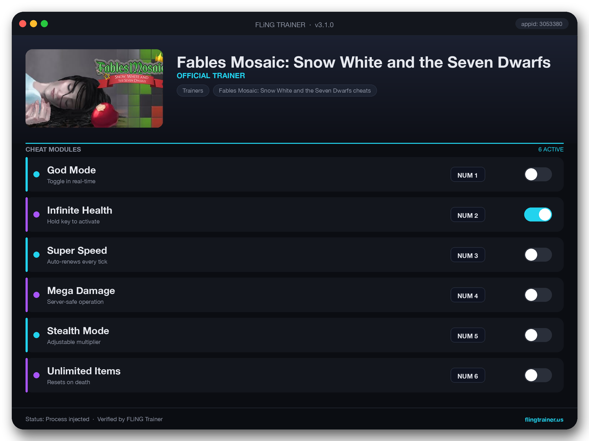 Fables Mosaic: Snow White and the Seven Dwarfs Trainer interface