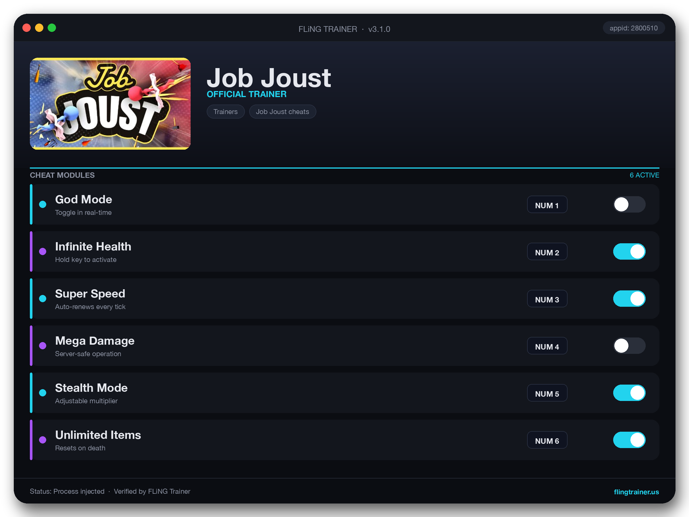 Job Joust Trainer interface