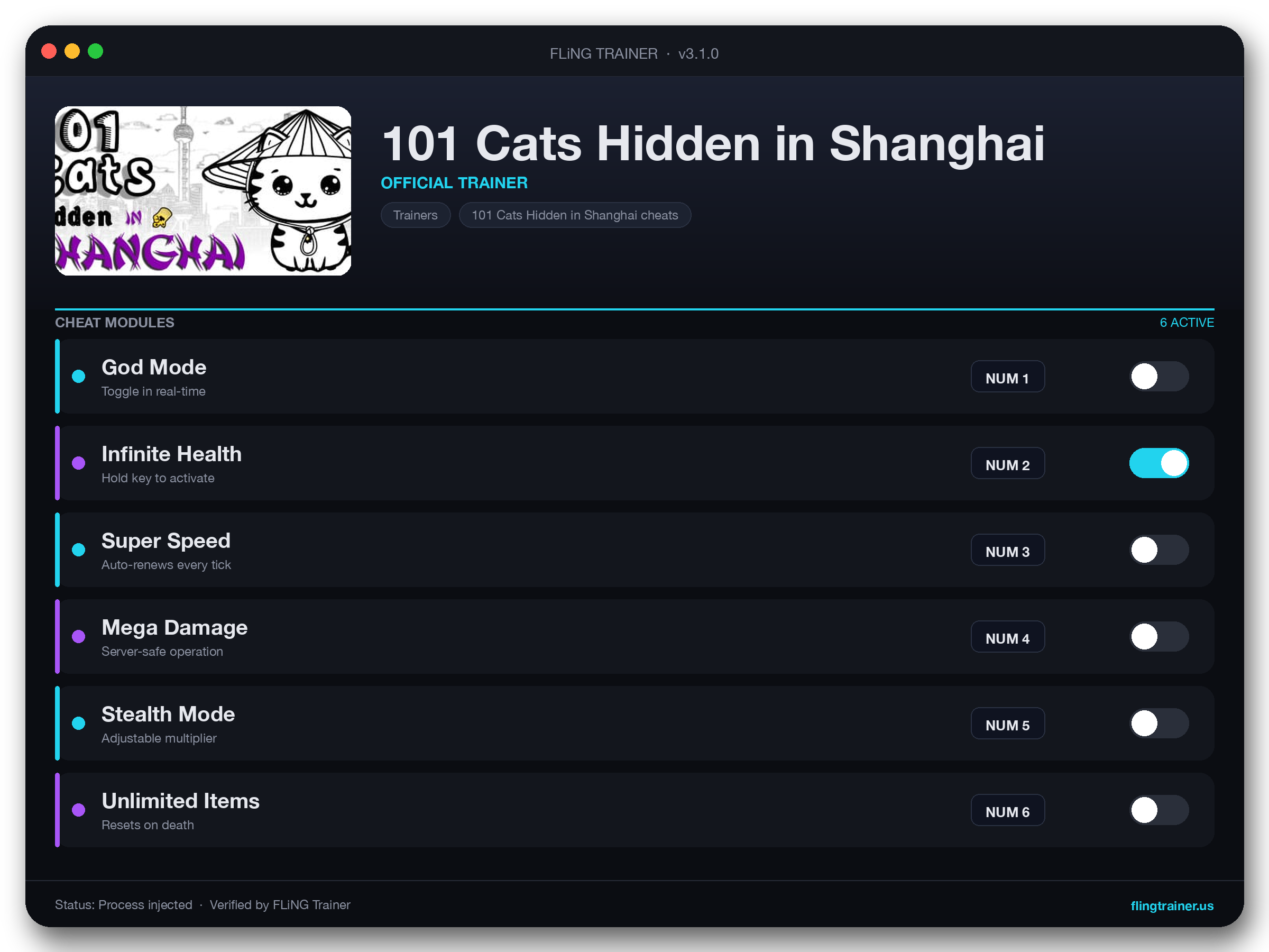 101 Cats Hidden in Shanghai Trainer interface