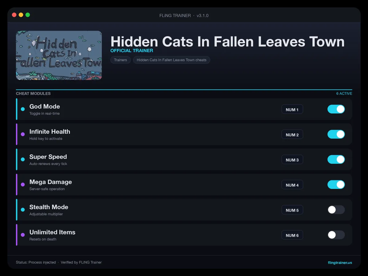 Hidden Cats In Fallen Leaves Town Trainer interface