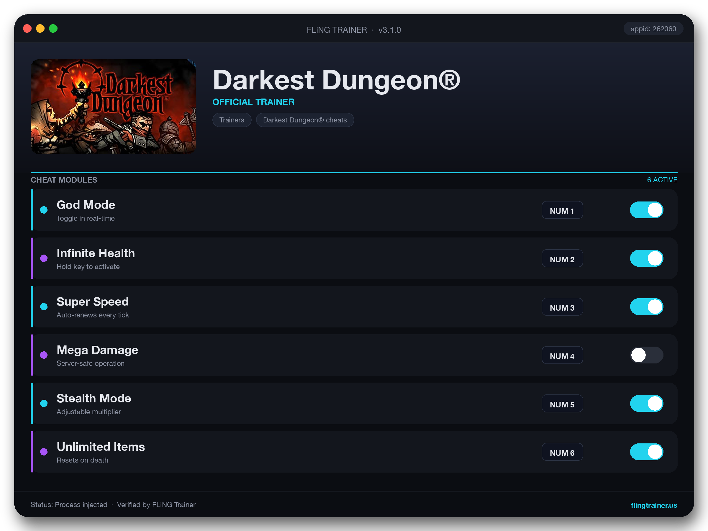 Darkest Dungeon® Trainer interface