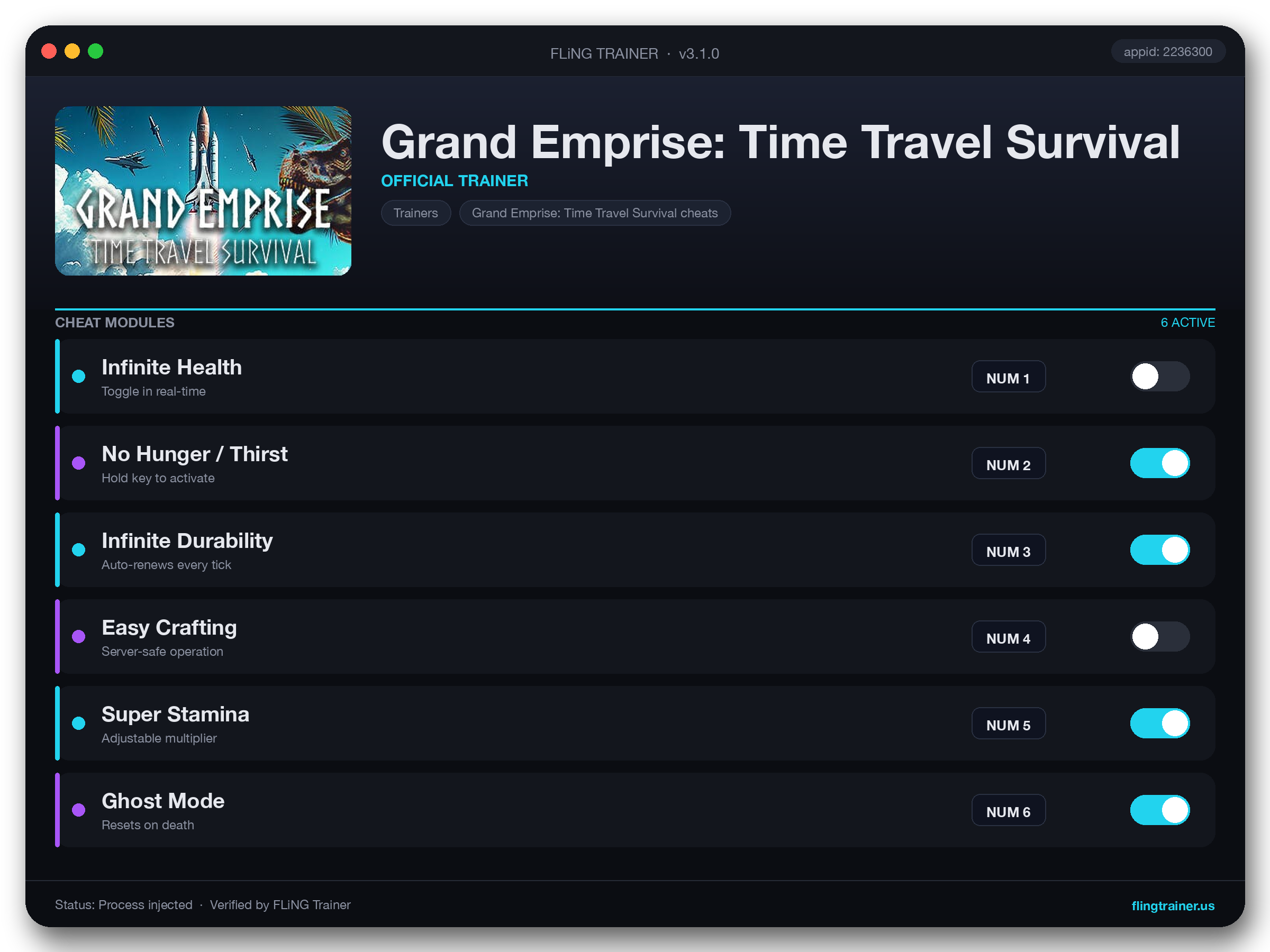 Grand Emprise: Time Travel Survival Trainer interface
