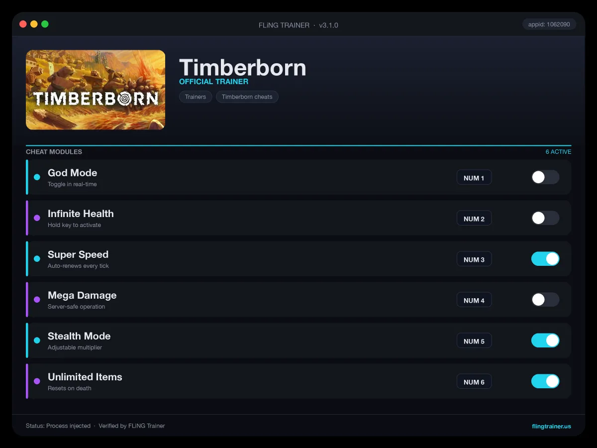 Timberborn Trainer interface