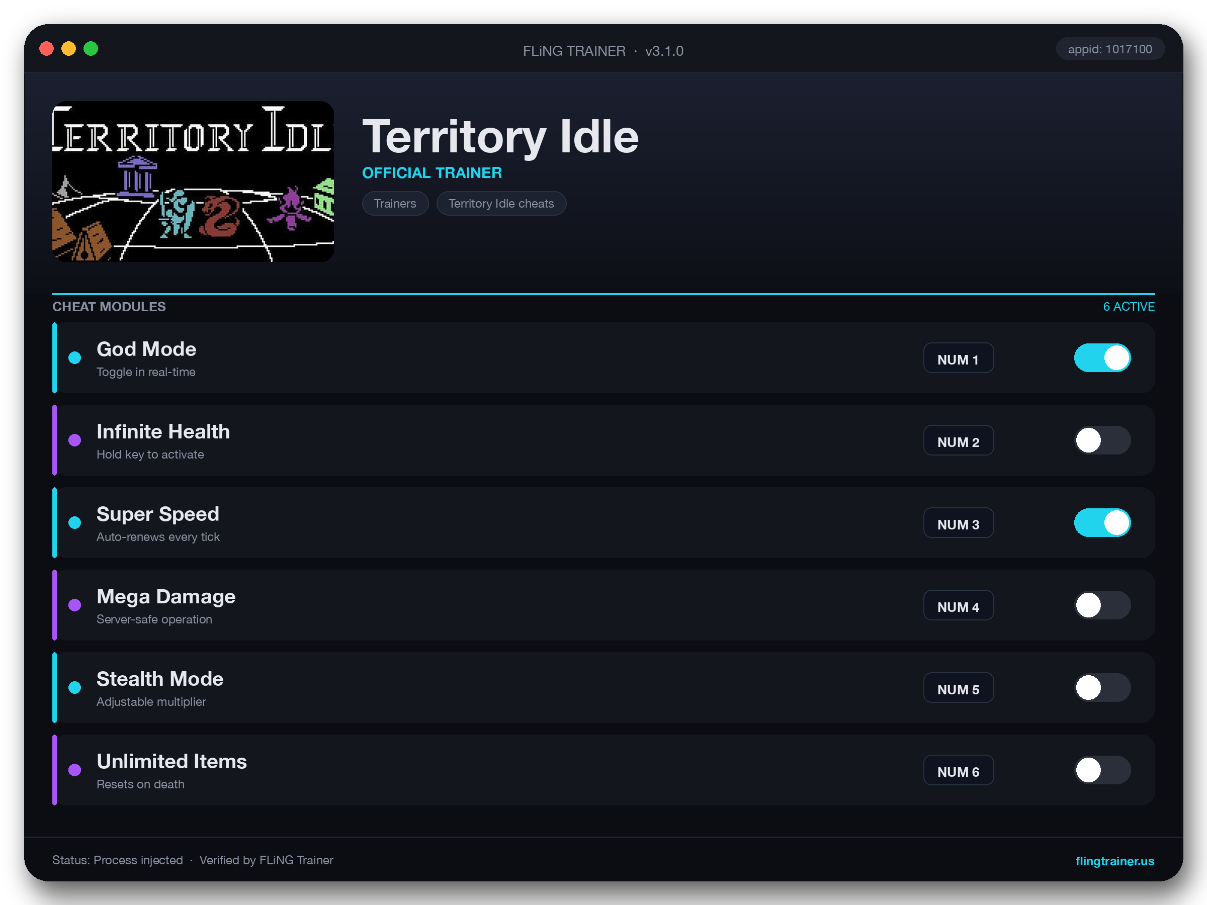 Territory Idle Trainer interface