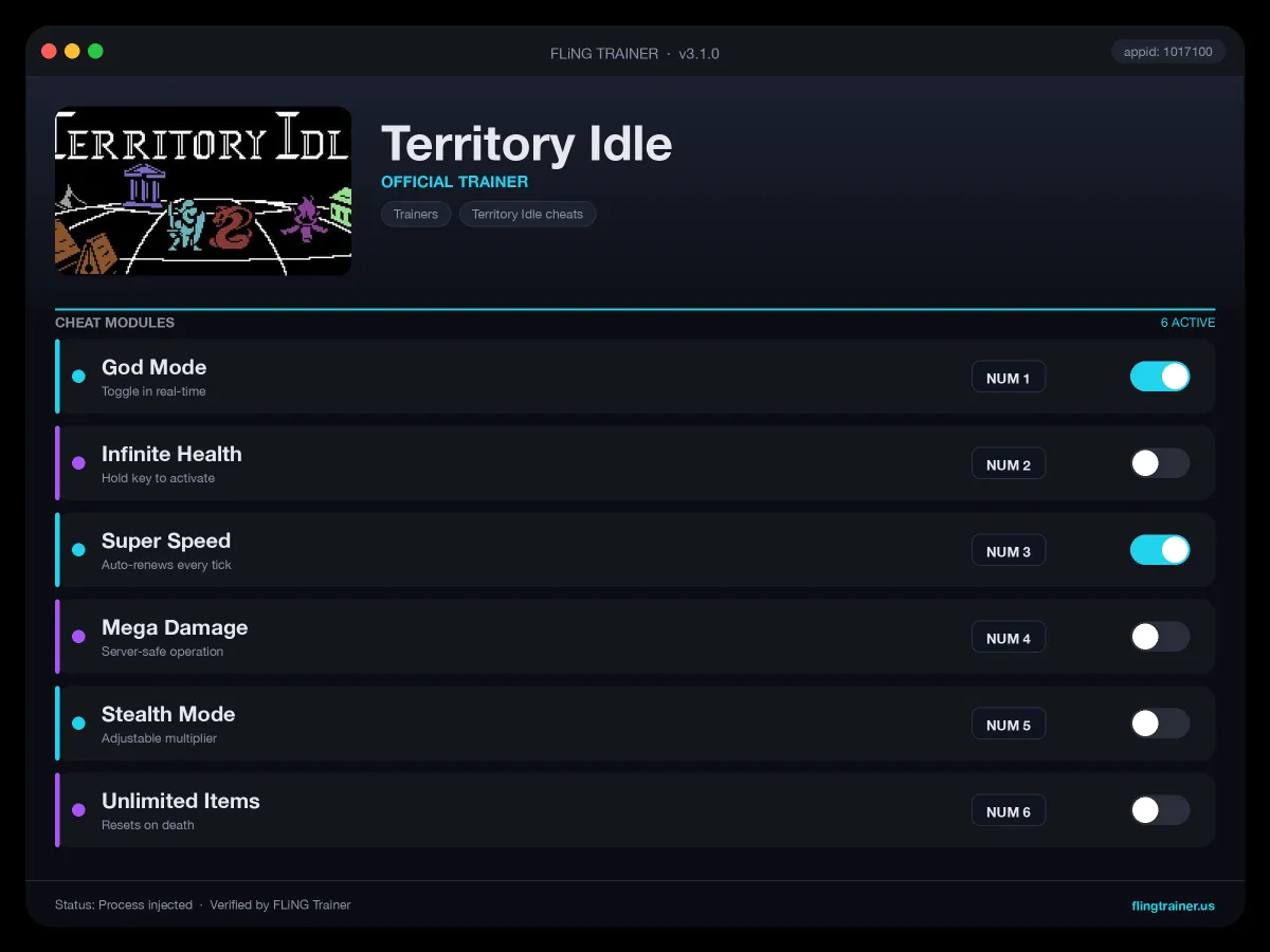 Territory Idle Trainer interface