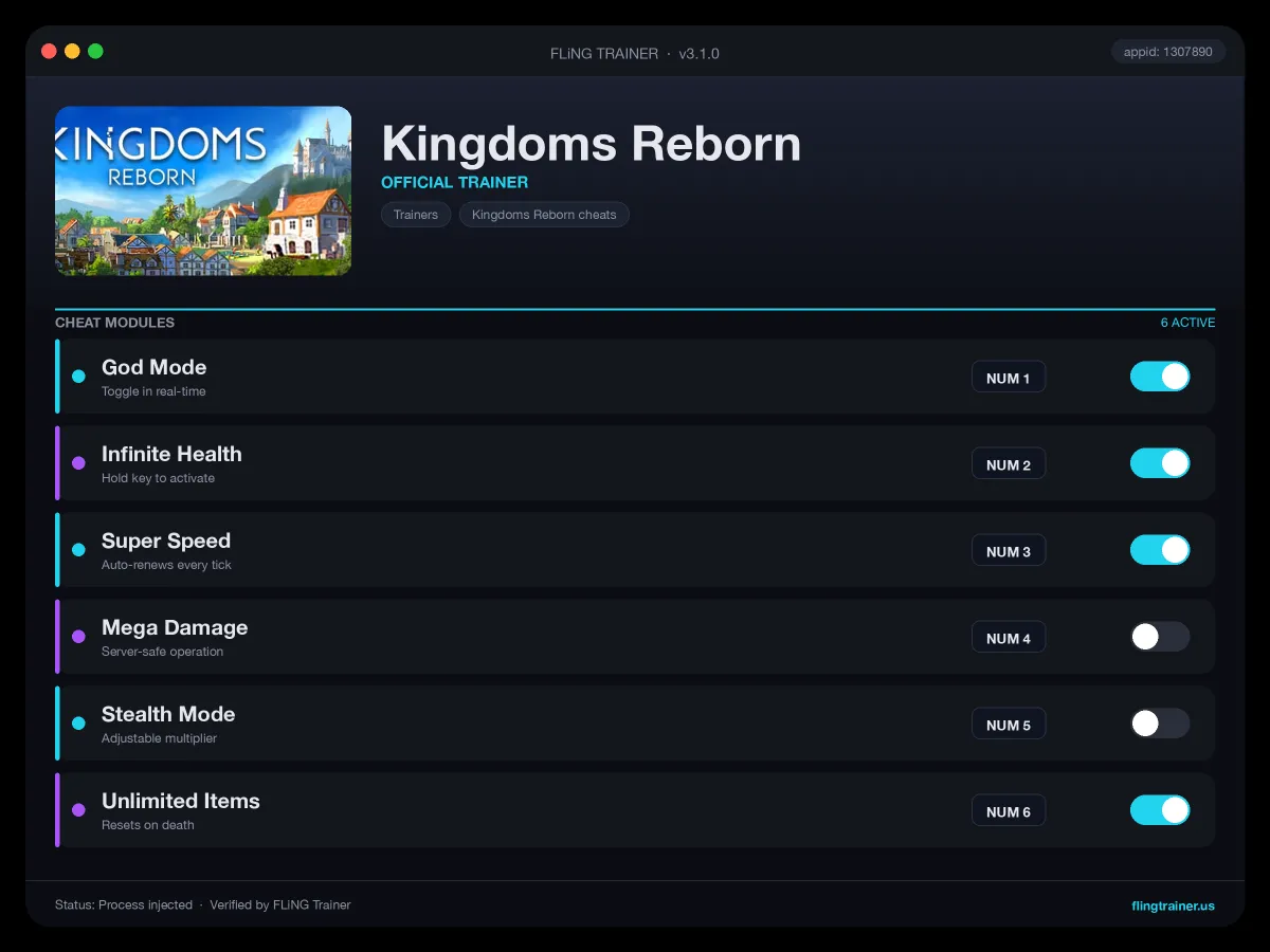 Kingdoms Reborn Trainer interface