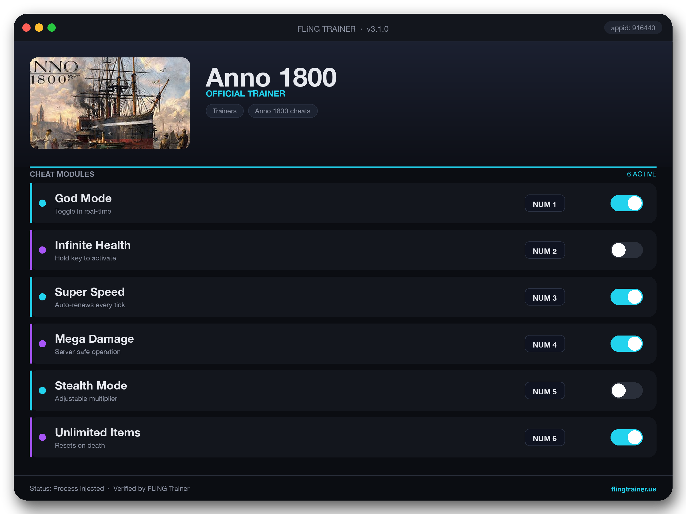 Anno 1800 Trainer interface