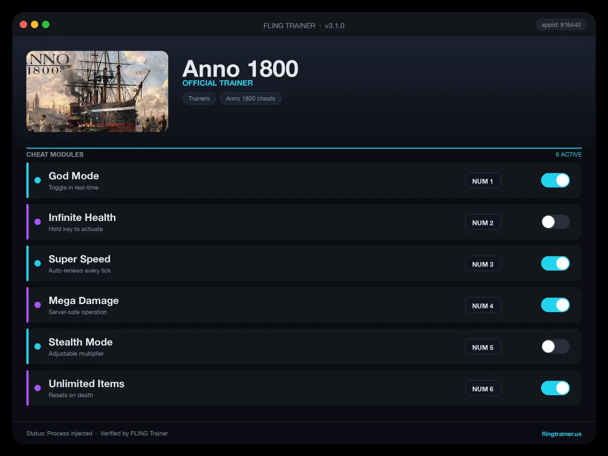 Anno 1800 Trainer interface