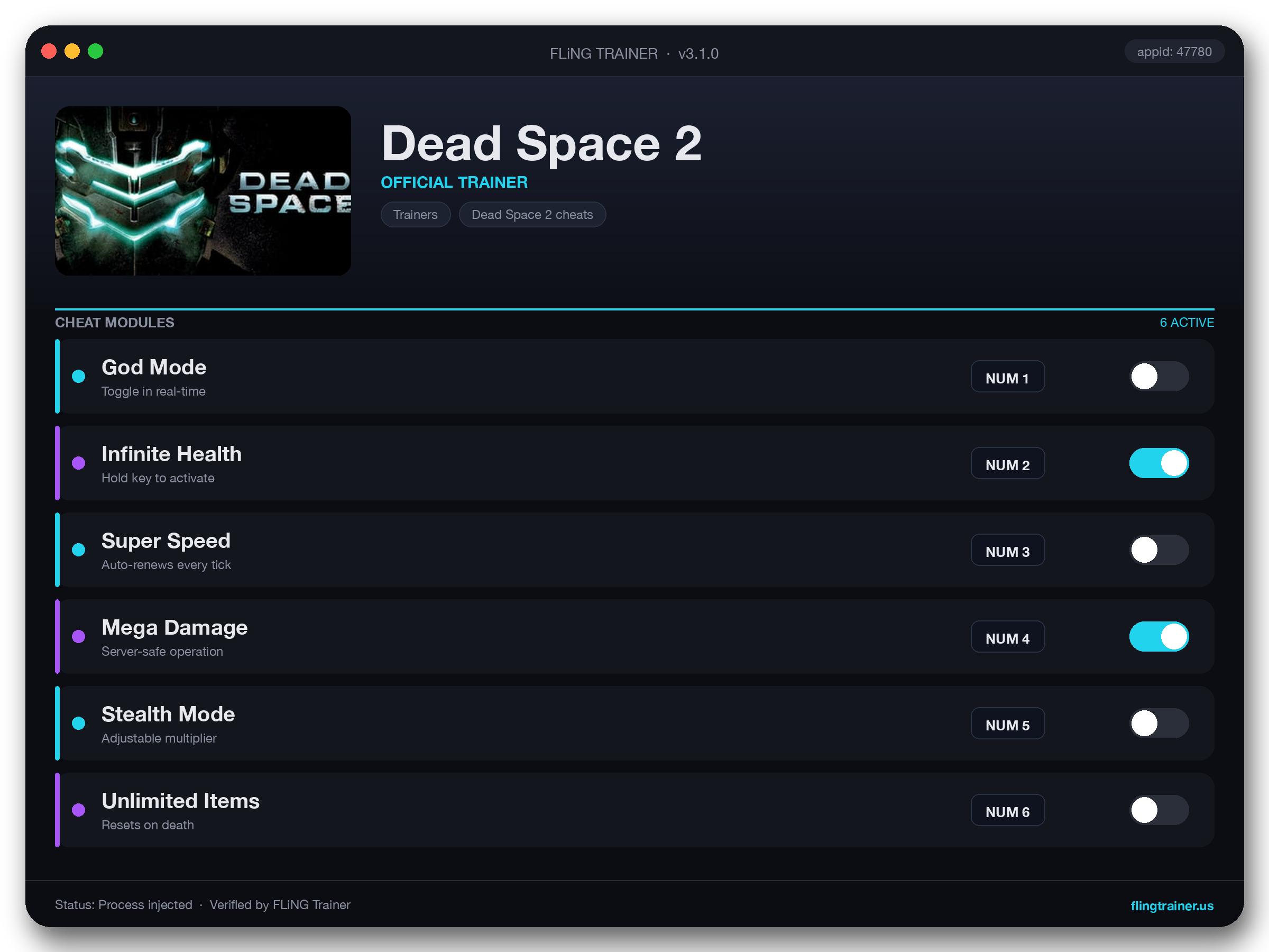 Dead Space 2 Trainer interface