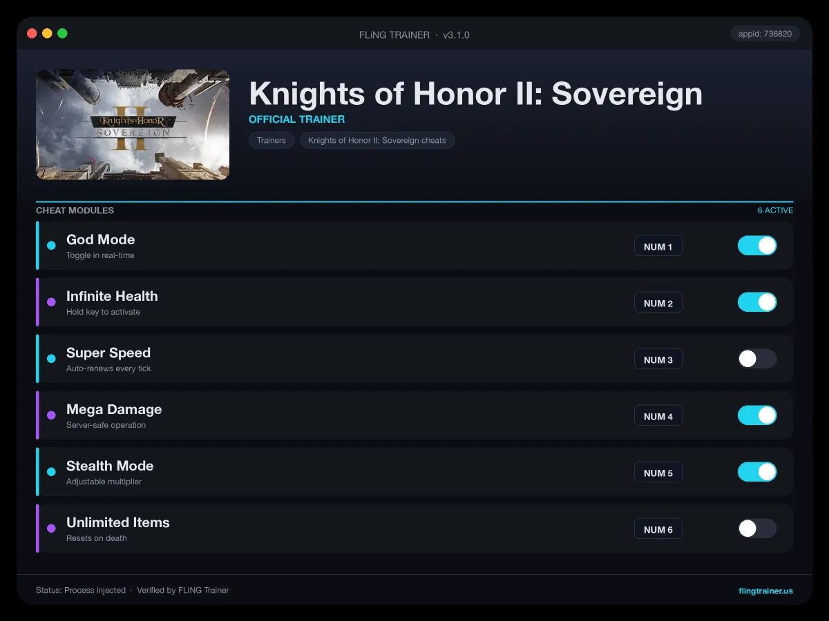 Knights of Honor II: Sovereign Trainer interface