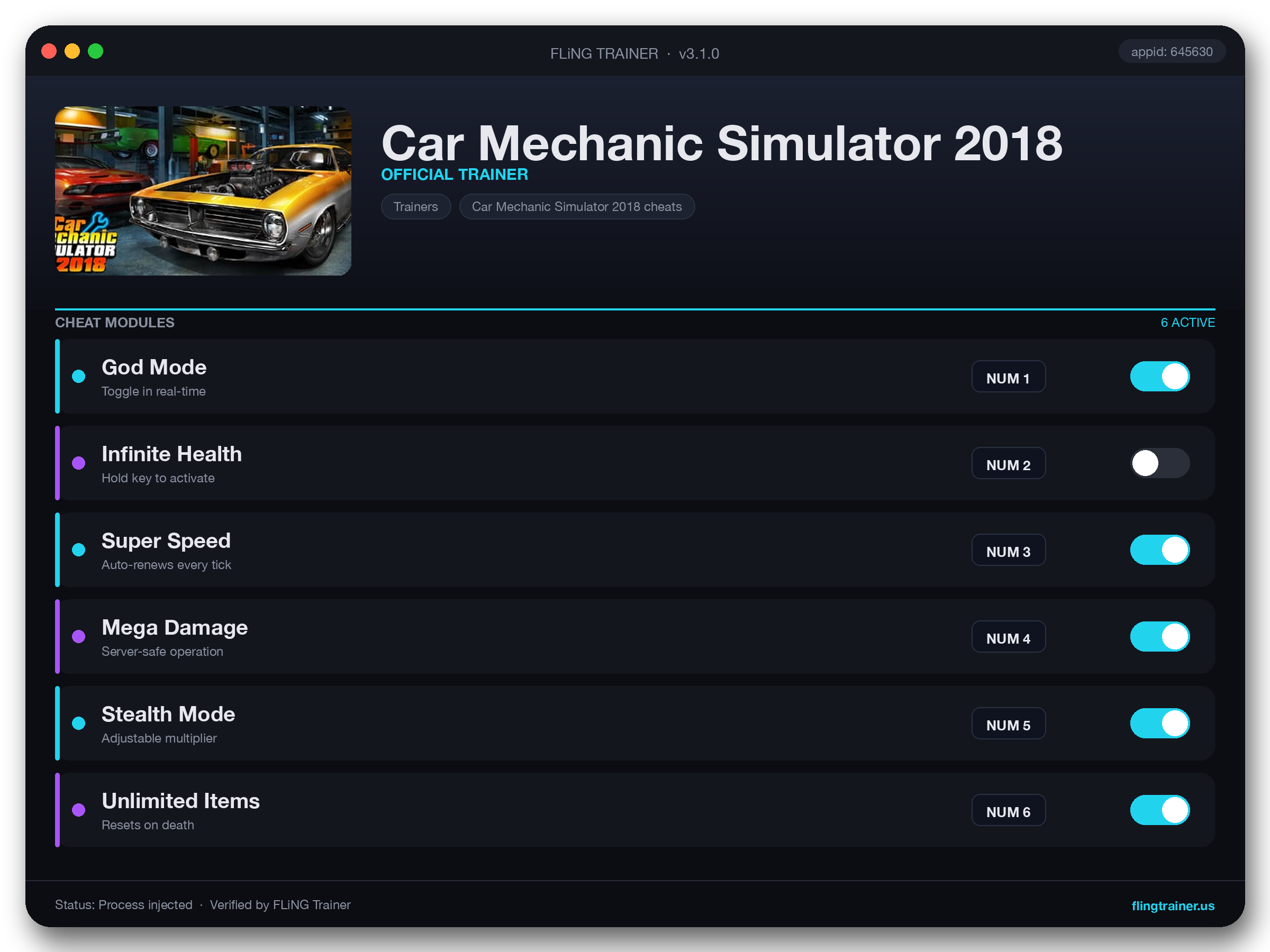 Car Mechanic Simulator 2018 Trainer interface