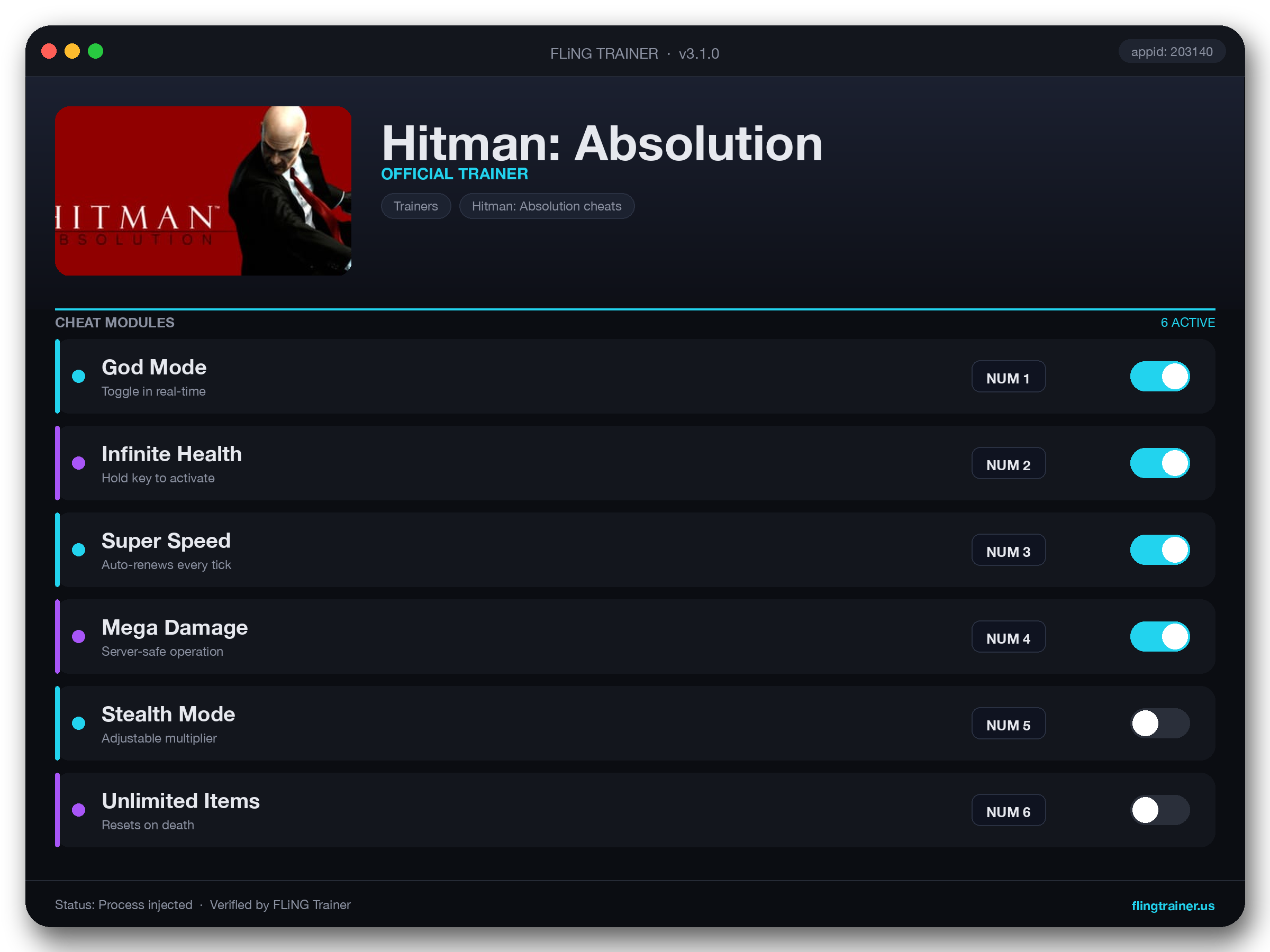 Hitman: Absolution Trainer interface