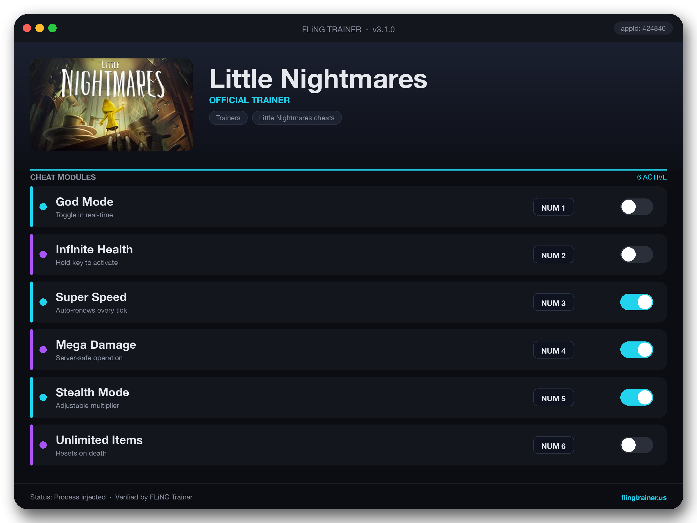 Little Nightmares Trainer interface